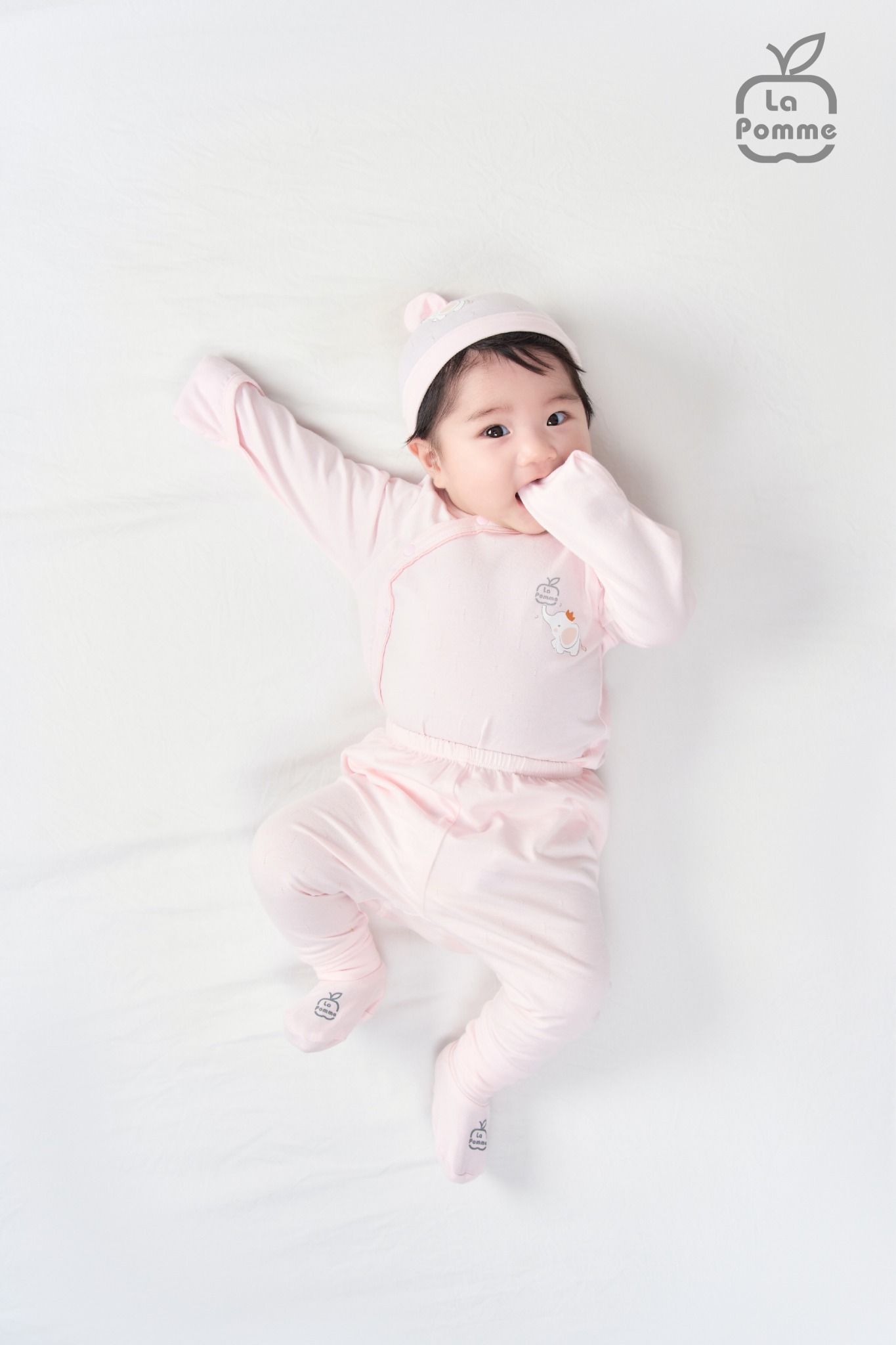 Bộ dài tay La Pomme cúc lệch chú voi Dumbo - Hồng