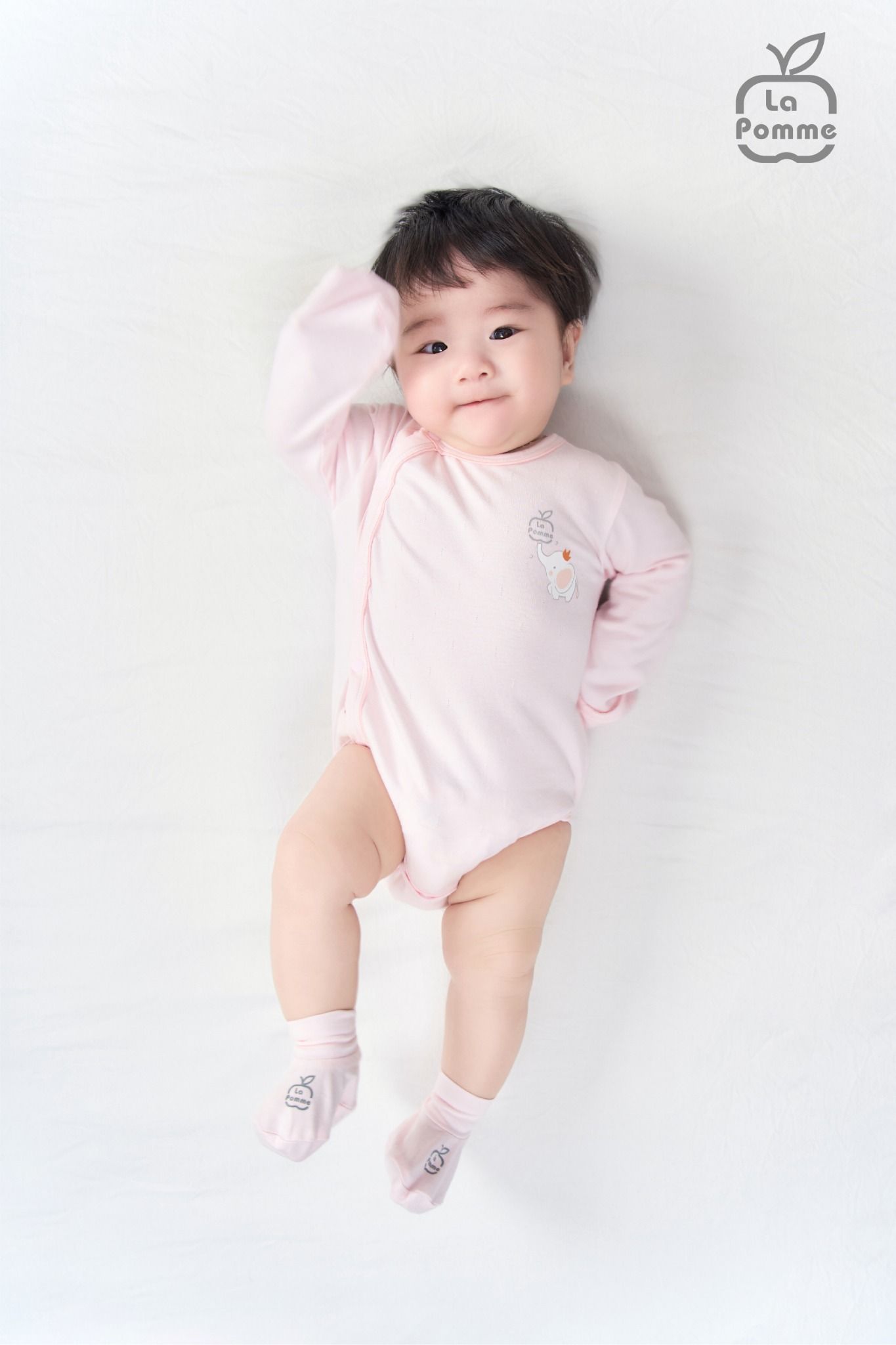 Body chip dài tay La Pomme cúc lệch chú voi Dumbo - Hồng