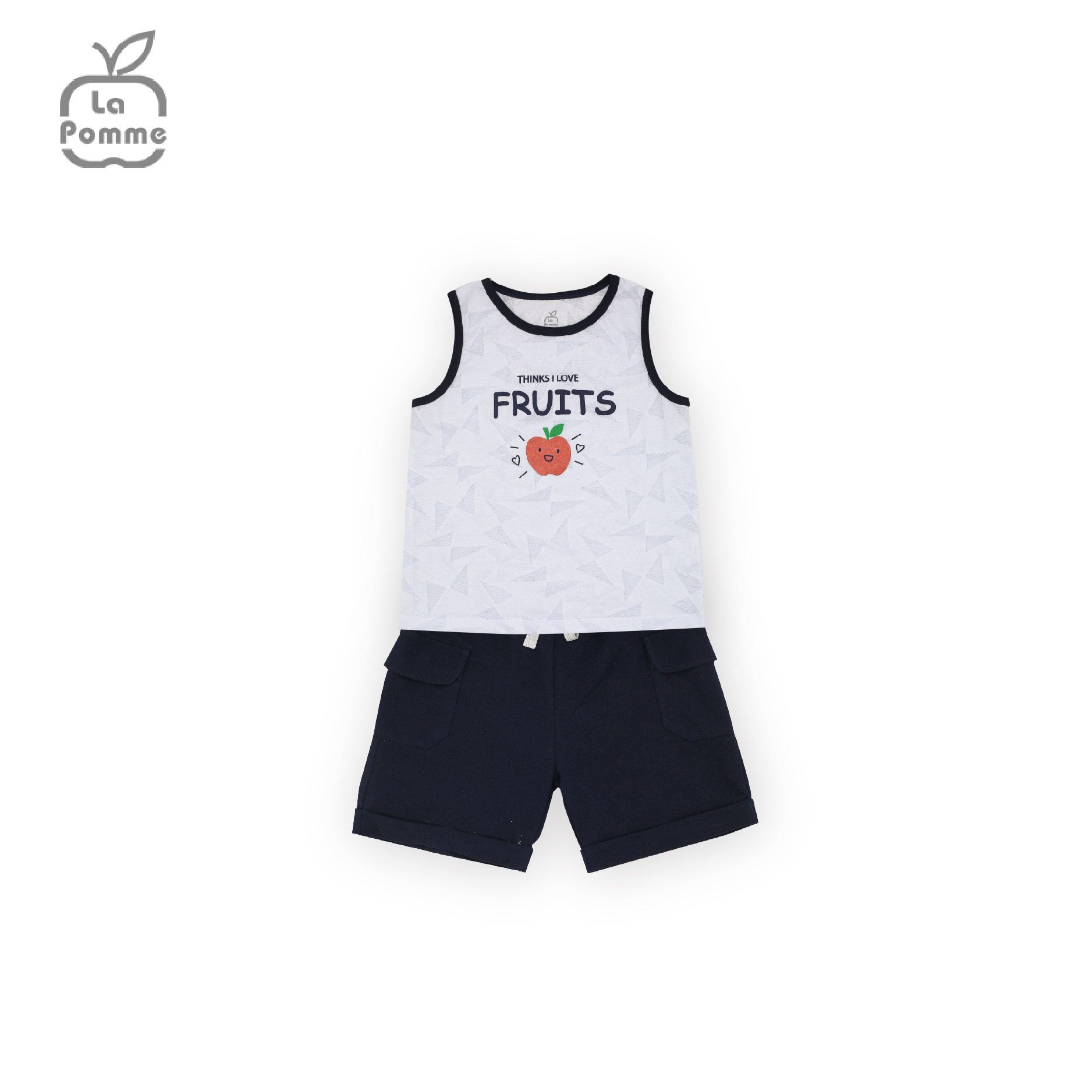 AS002 Bộ ba lỗ La Pomme trái táo đỏ - Xanh kẻ