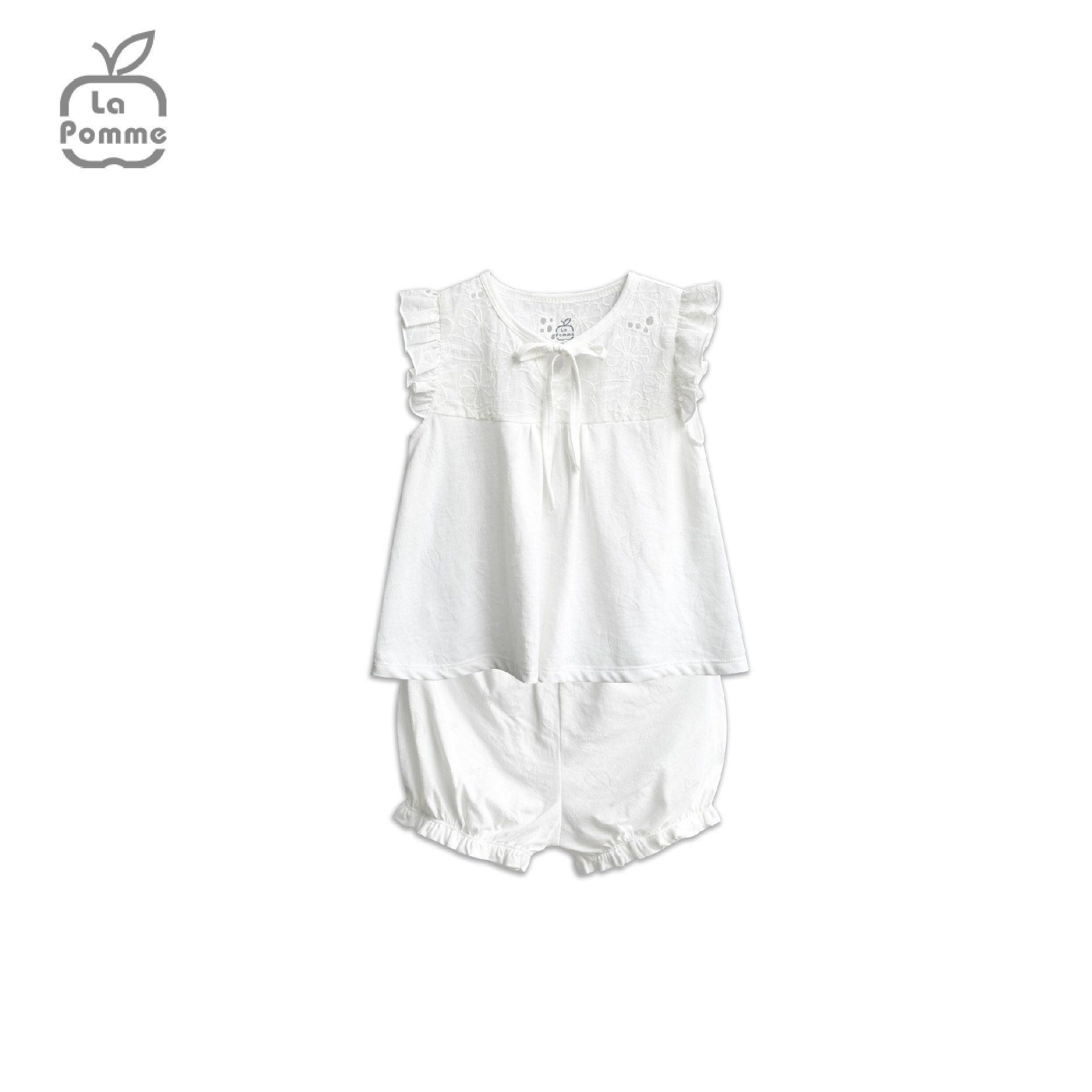 AS004 Bộ ba lỗ La Pomme thêu ren - Trắng