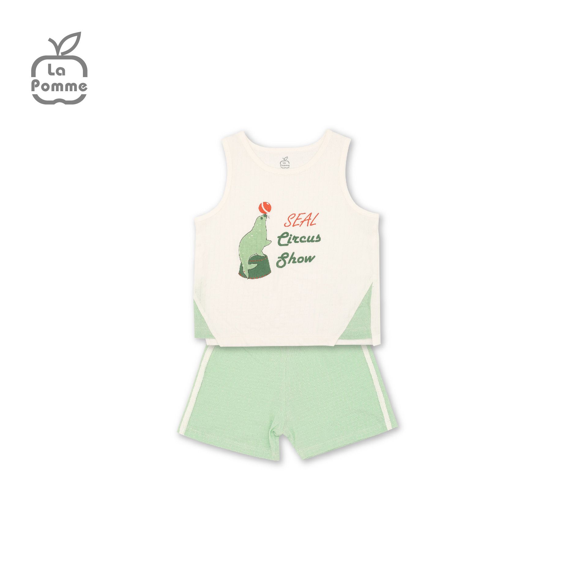 AS013 Bộ ba lỗ La Pomme Xiếc hải cẩu - Trắng Xanh
