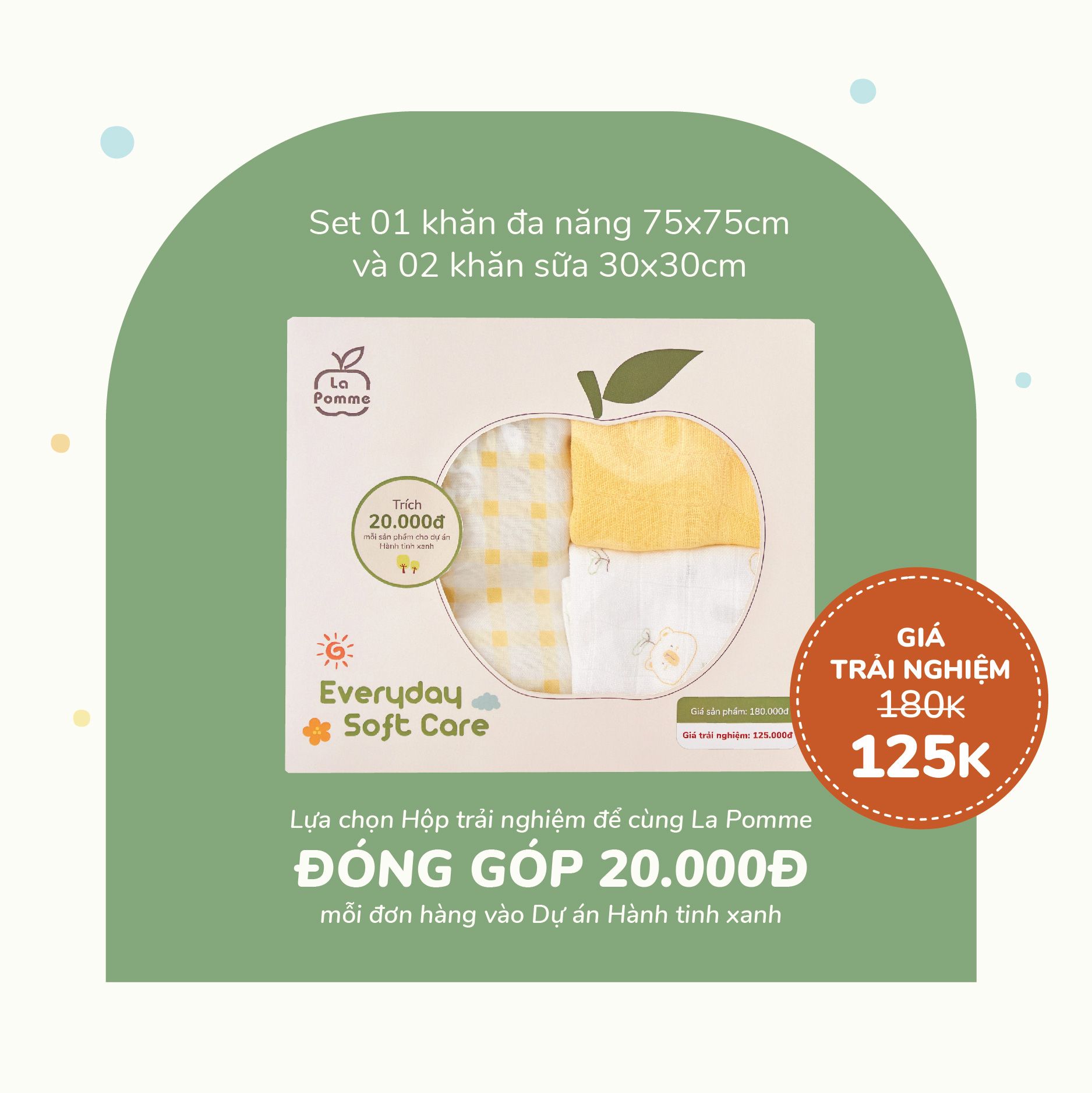 Hộp trải nghiệm 3 khăn sợi tre lụa La Pomme Everyday Soft Care