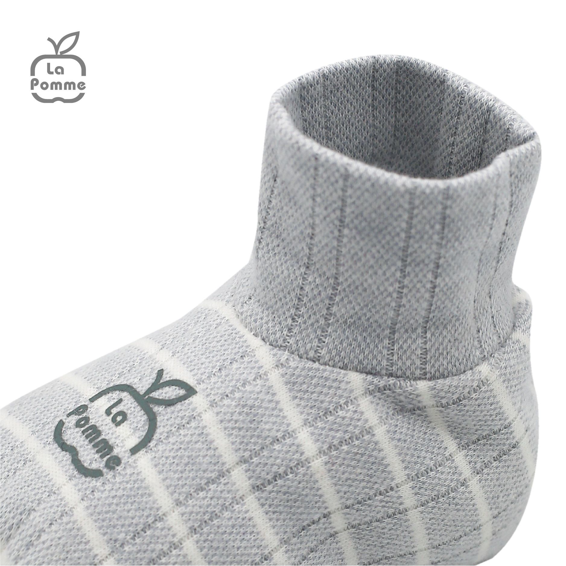 GHF058 Set bao tay bao chân La Pomme Kẻ - 0M Ghi