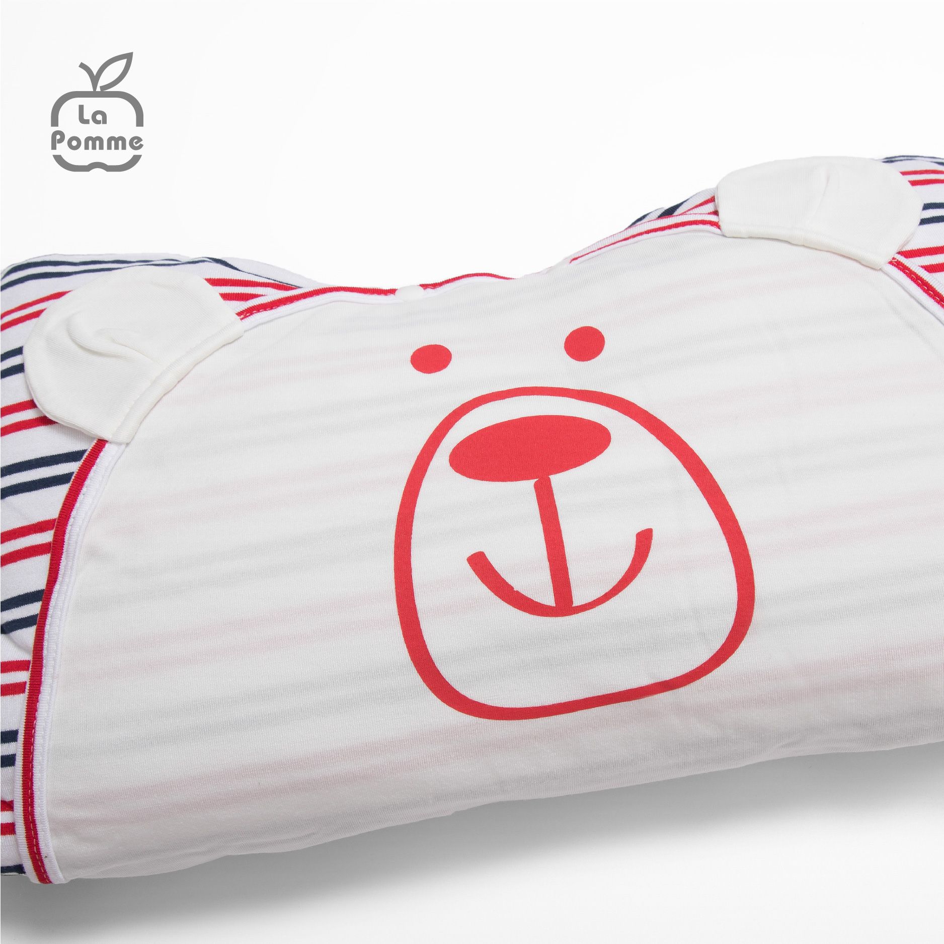Gối sơ sinh nhân đôi vỏ gối La Pomme Baby Bear - Kẻ Đỏ