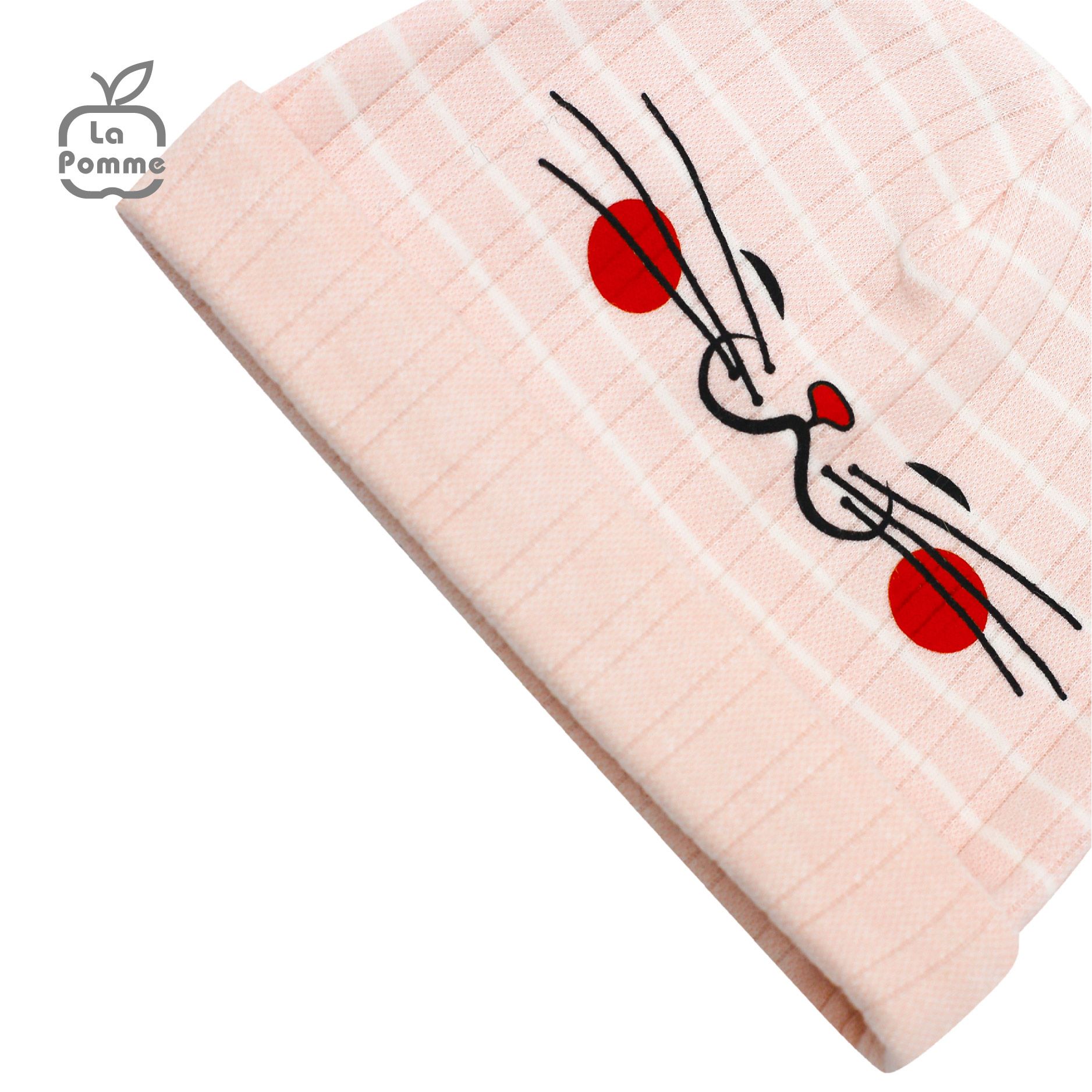 H058 Mũ sơ sinh La Pomme Kẻ - 0M Hồng