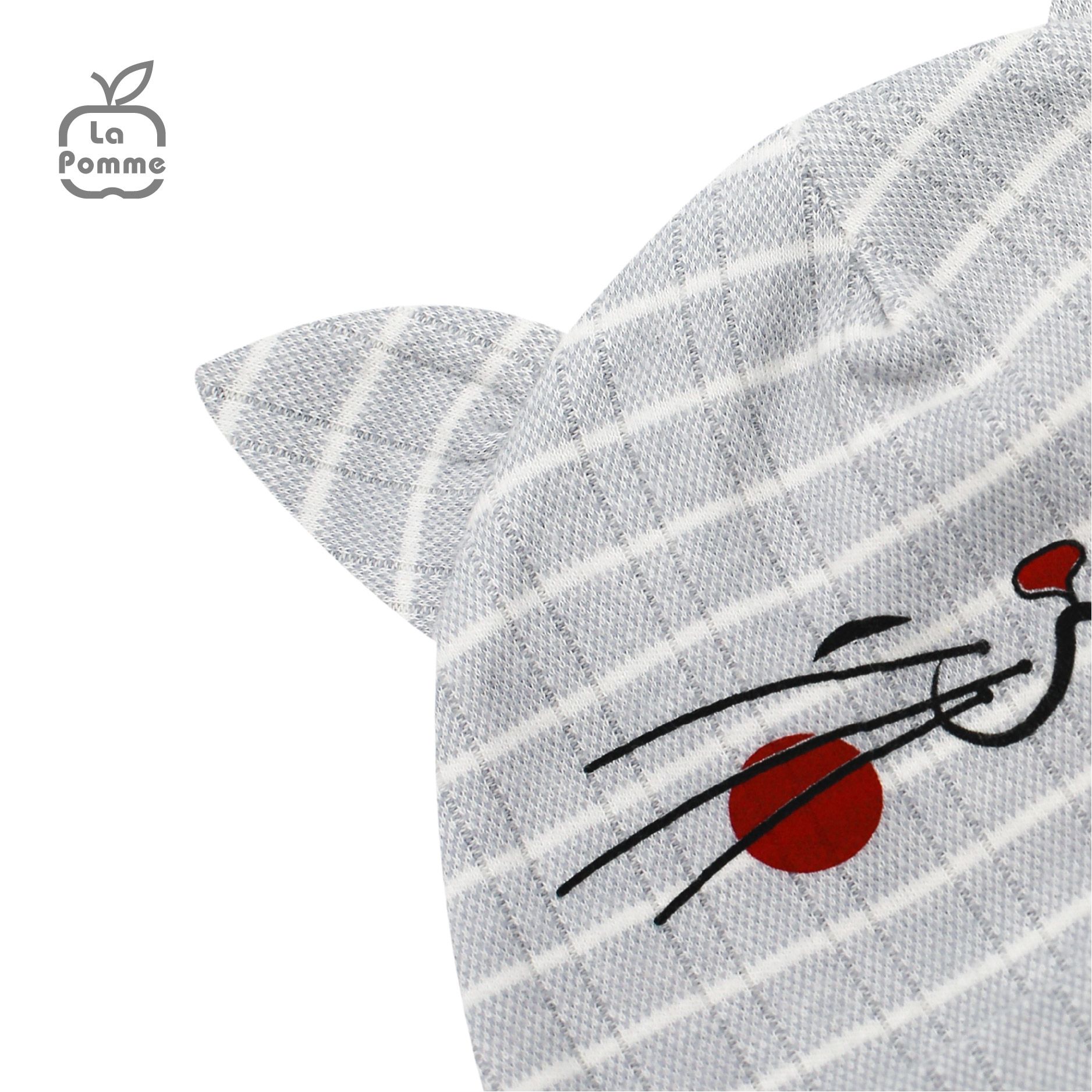 H058 Mũ sơ sinh La Pomme Kẻ - 0M Ghi