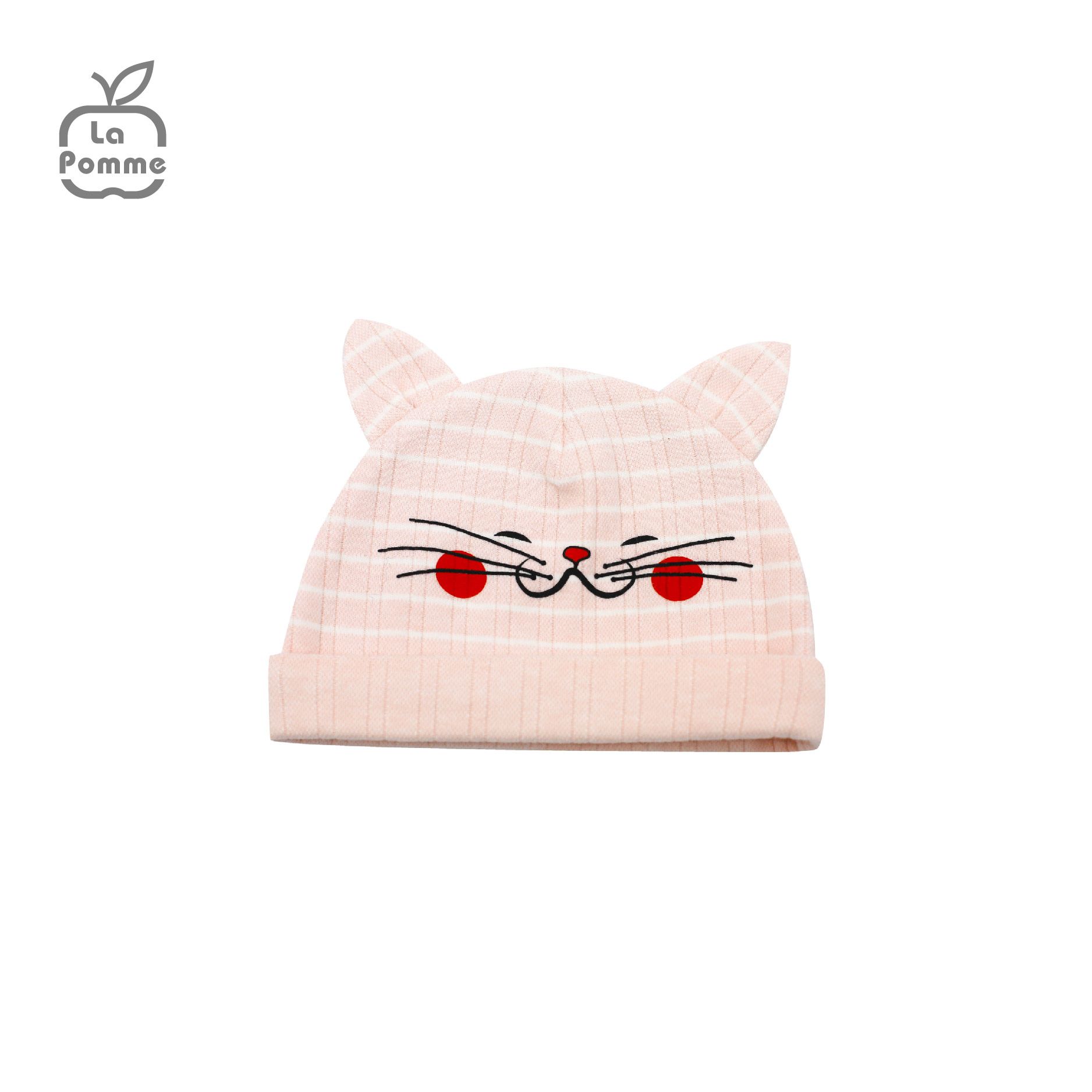 H058 Mũ sơ sinh La Pomme Kẻ - 0M Hồng