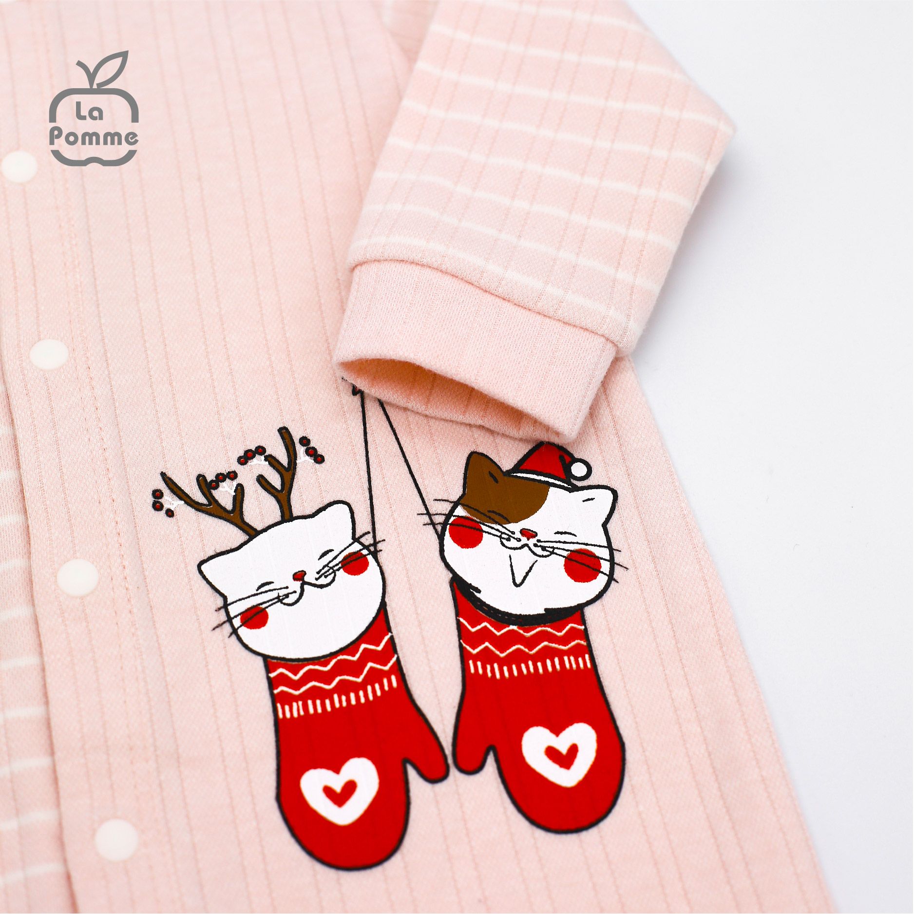 JL058 Body dài tay La Pomme kẻ - Hồng