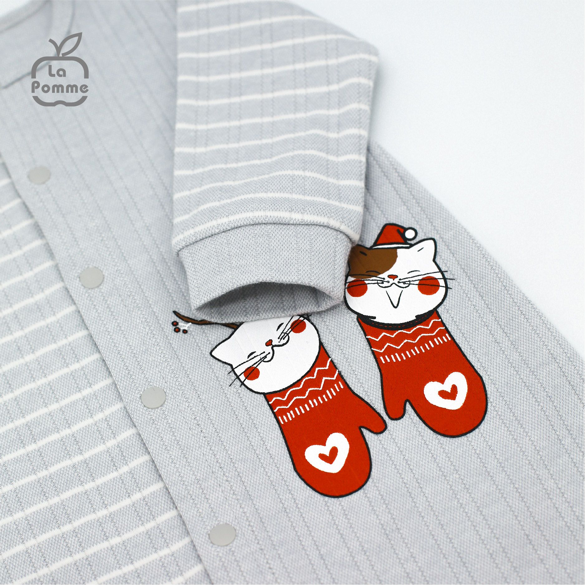 JL058 Body dài tay La Pomme kẻ - Ghi