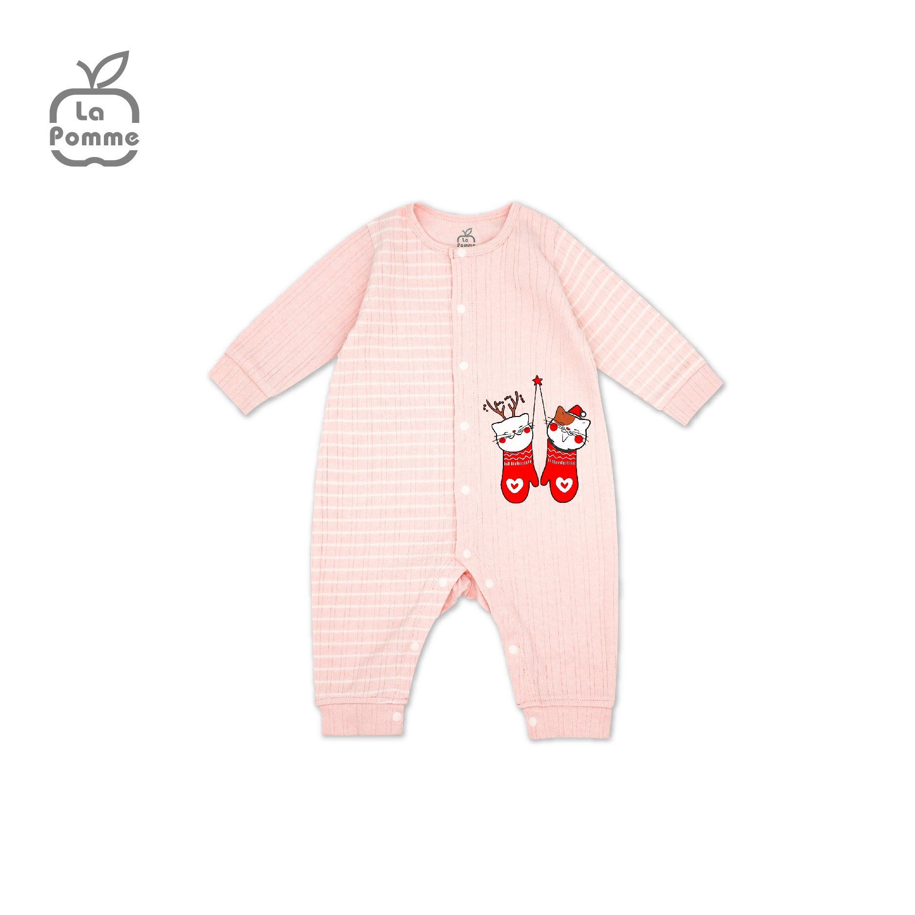 JL058 Body dài tay La Pomme kẻ - Hồng