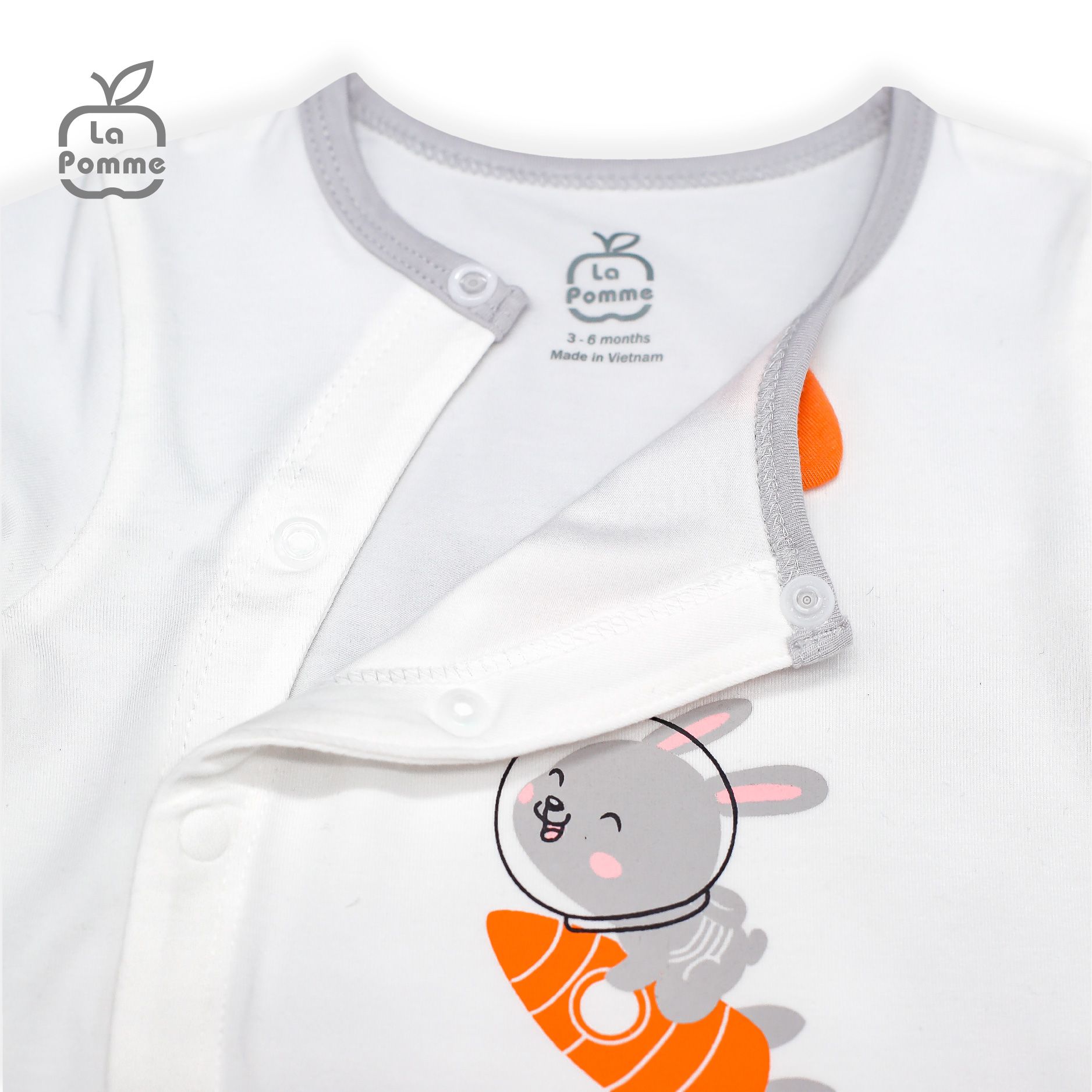 JL059 Body dài tay La Pomme Thỏ Bunny - Trắng Ghi