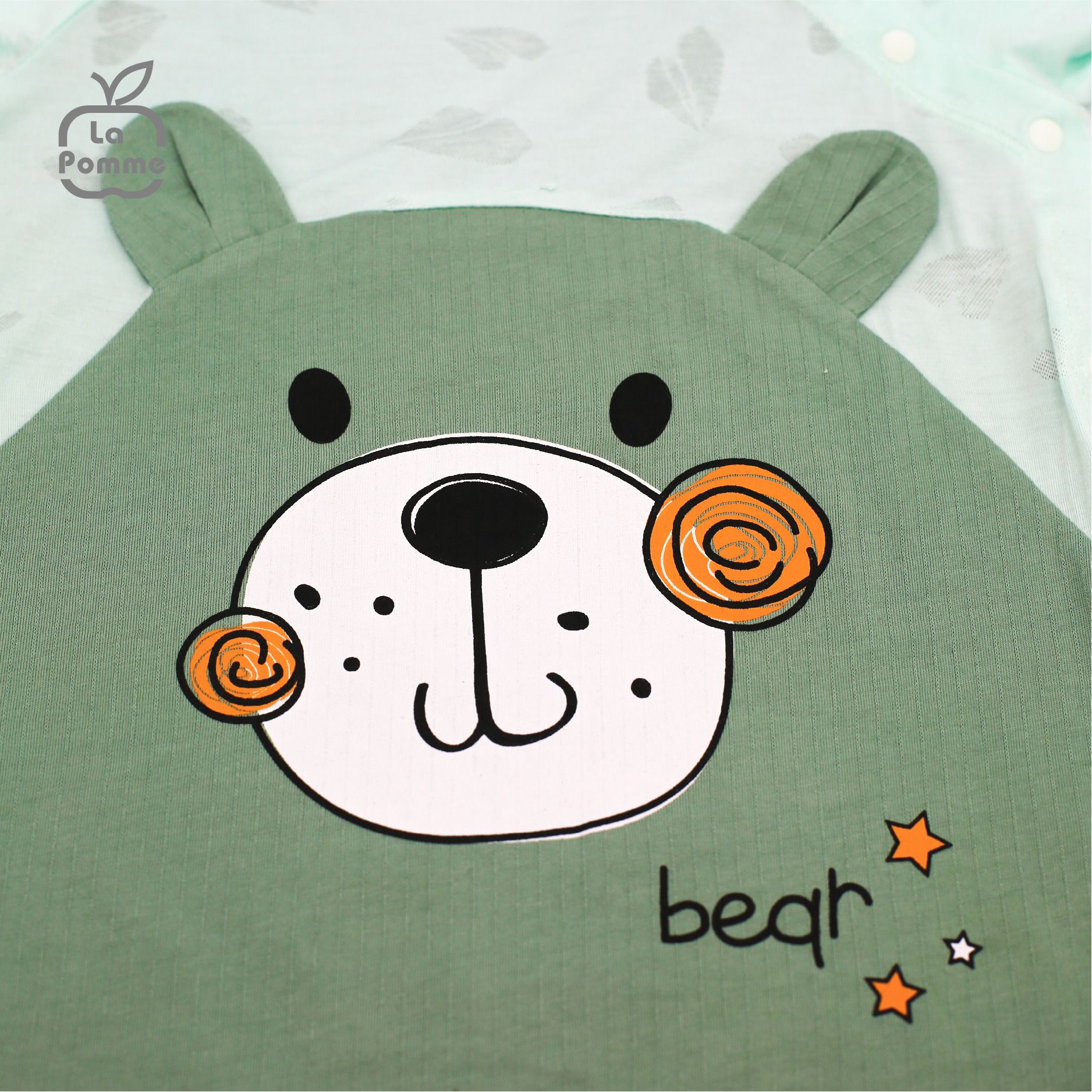 JS062 Bộ body cộc tay La Pomme Gấu nhỏ dễ thương - Xanh mint