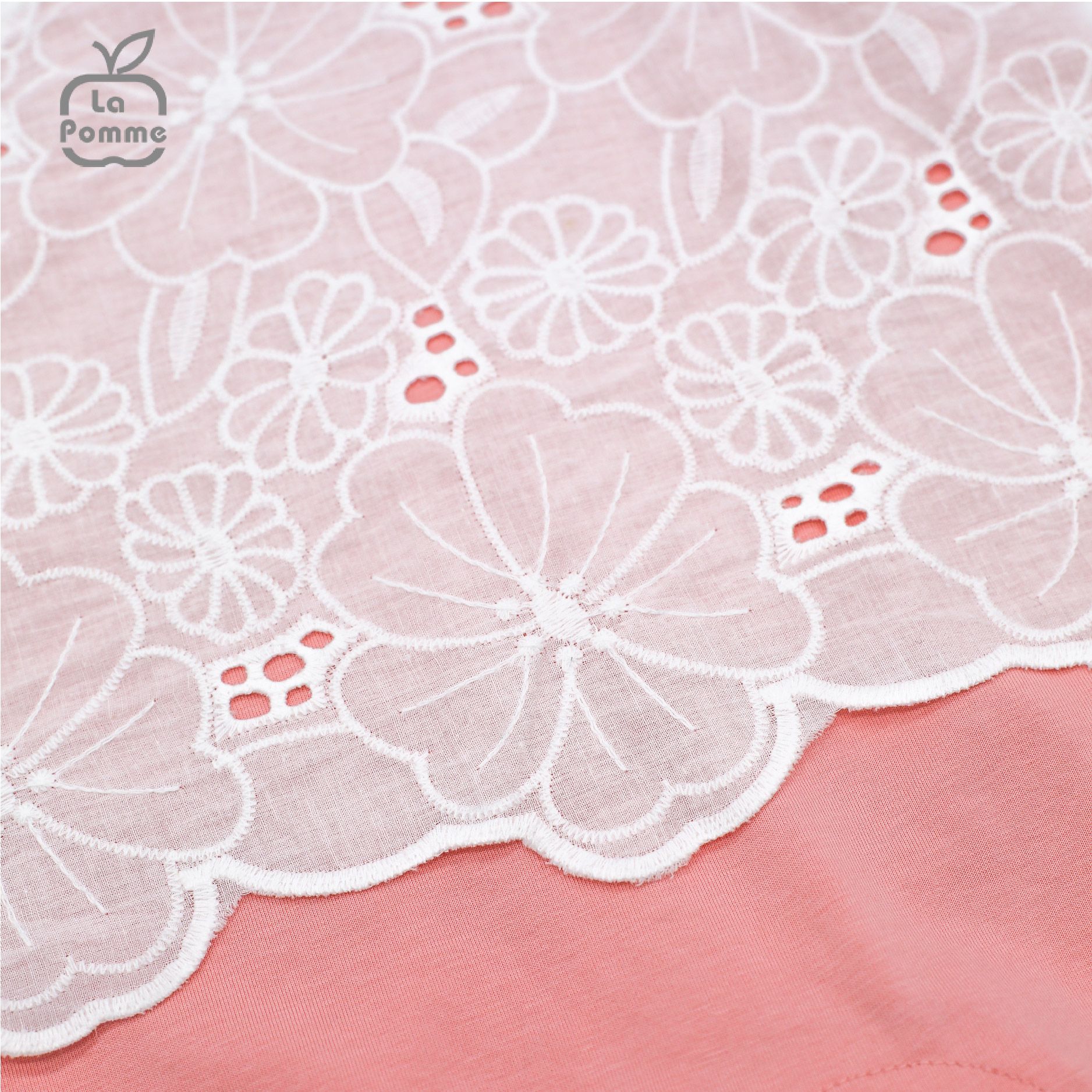 JS066 Bộ body cộc tay La Pomme Hoa ren - Trắng