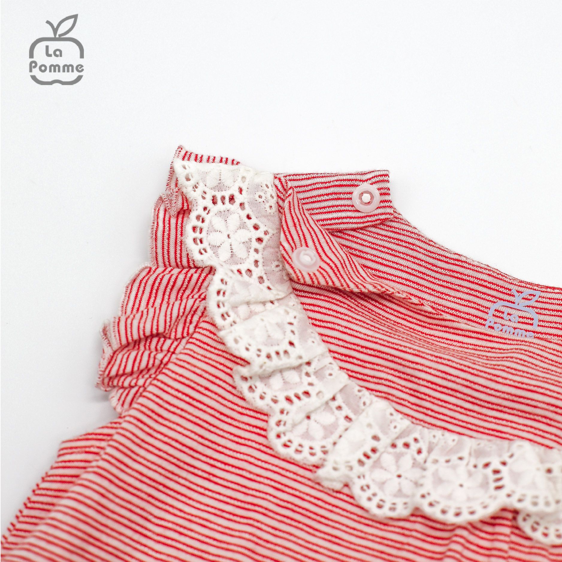 JS071 Bộ Body sát nách La Pomme trái táo viền ren - Hồng trắng