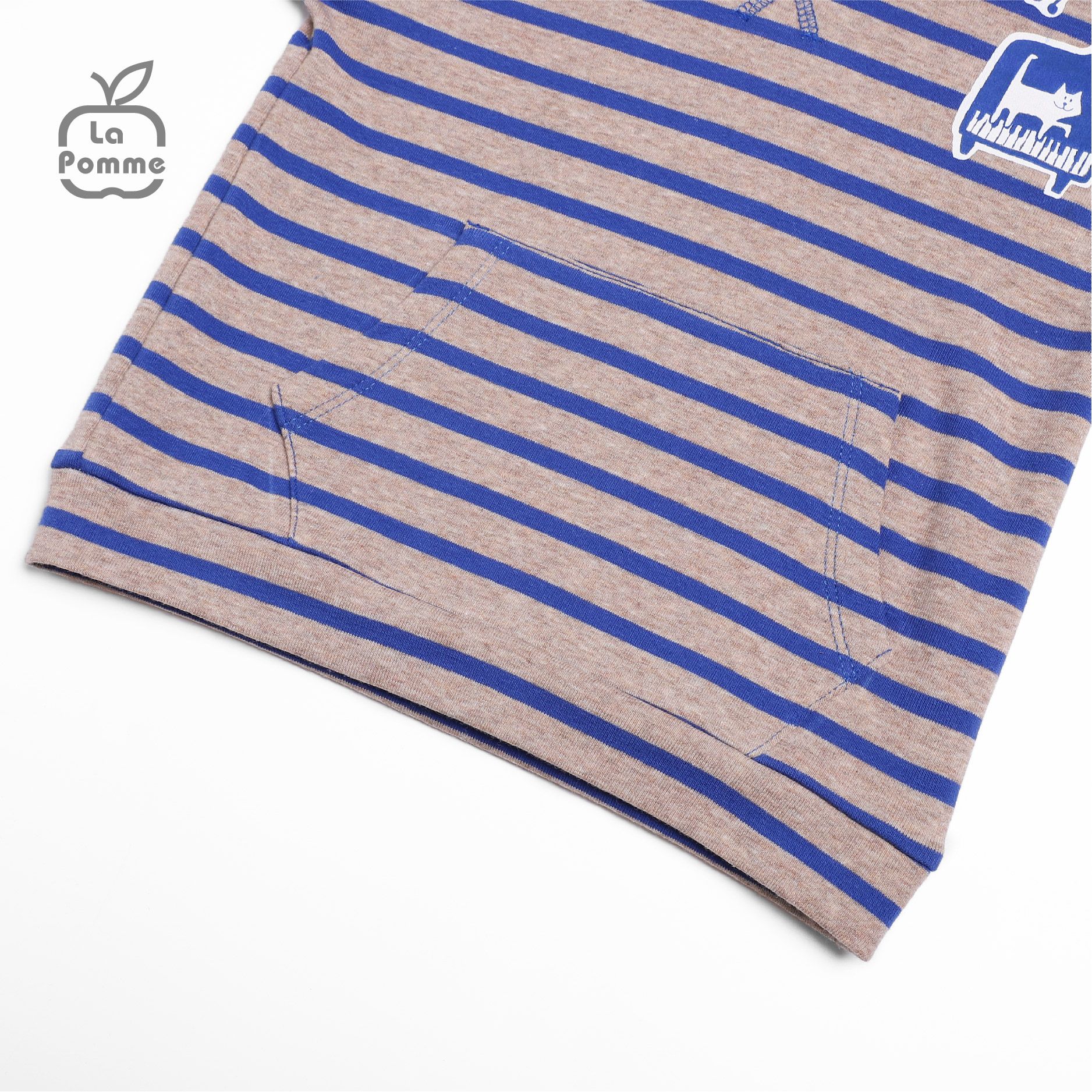SL177 Bộ dài tay áo kẻ có mũ La Pomme - Xanh
