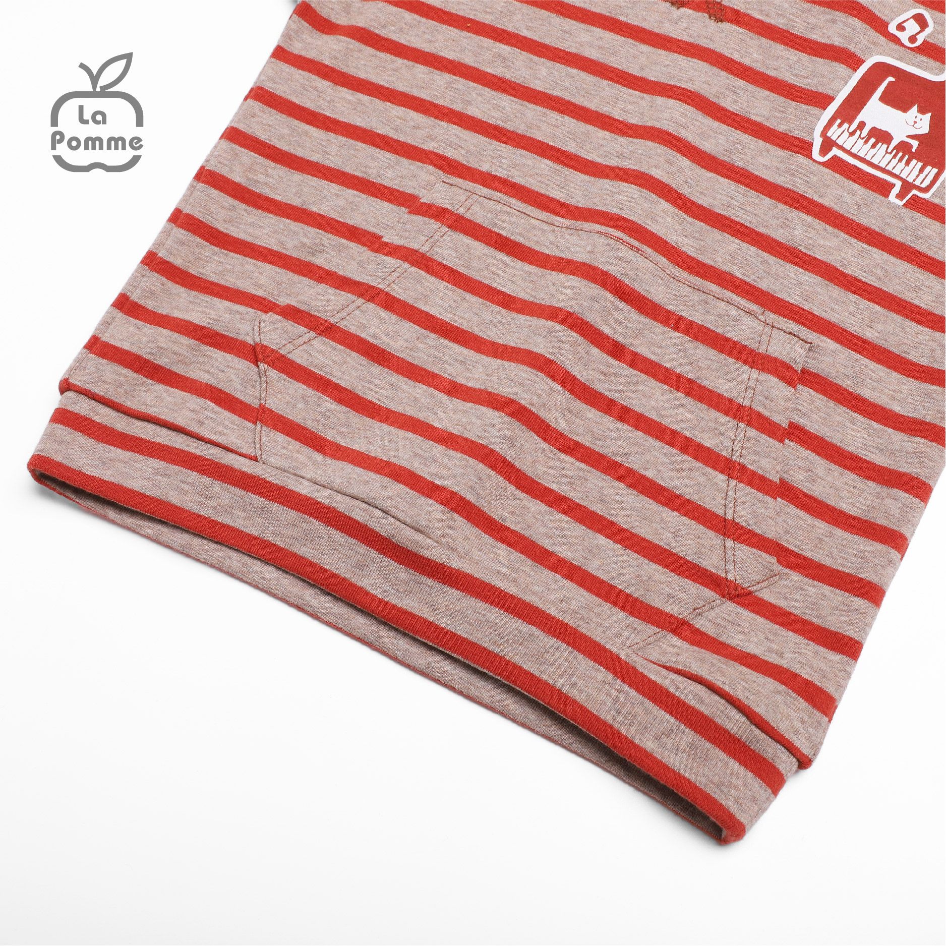 SL177 Bộ dài tay áo kẻ có mũ La Pomme - Cam