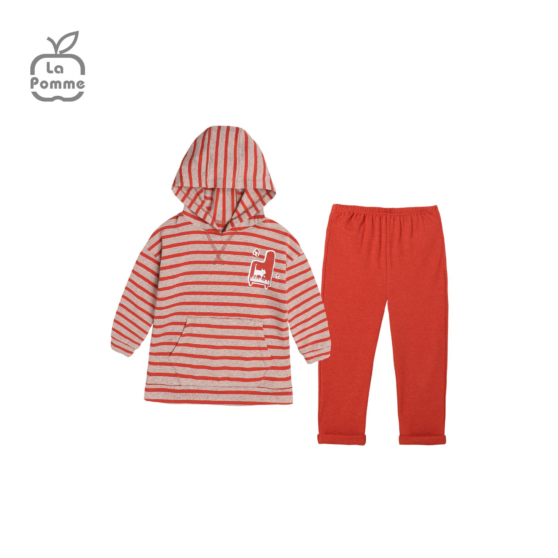SL177 Bộ dài tay áo kẻ có mũ La Pomme - Cam