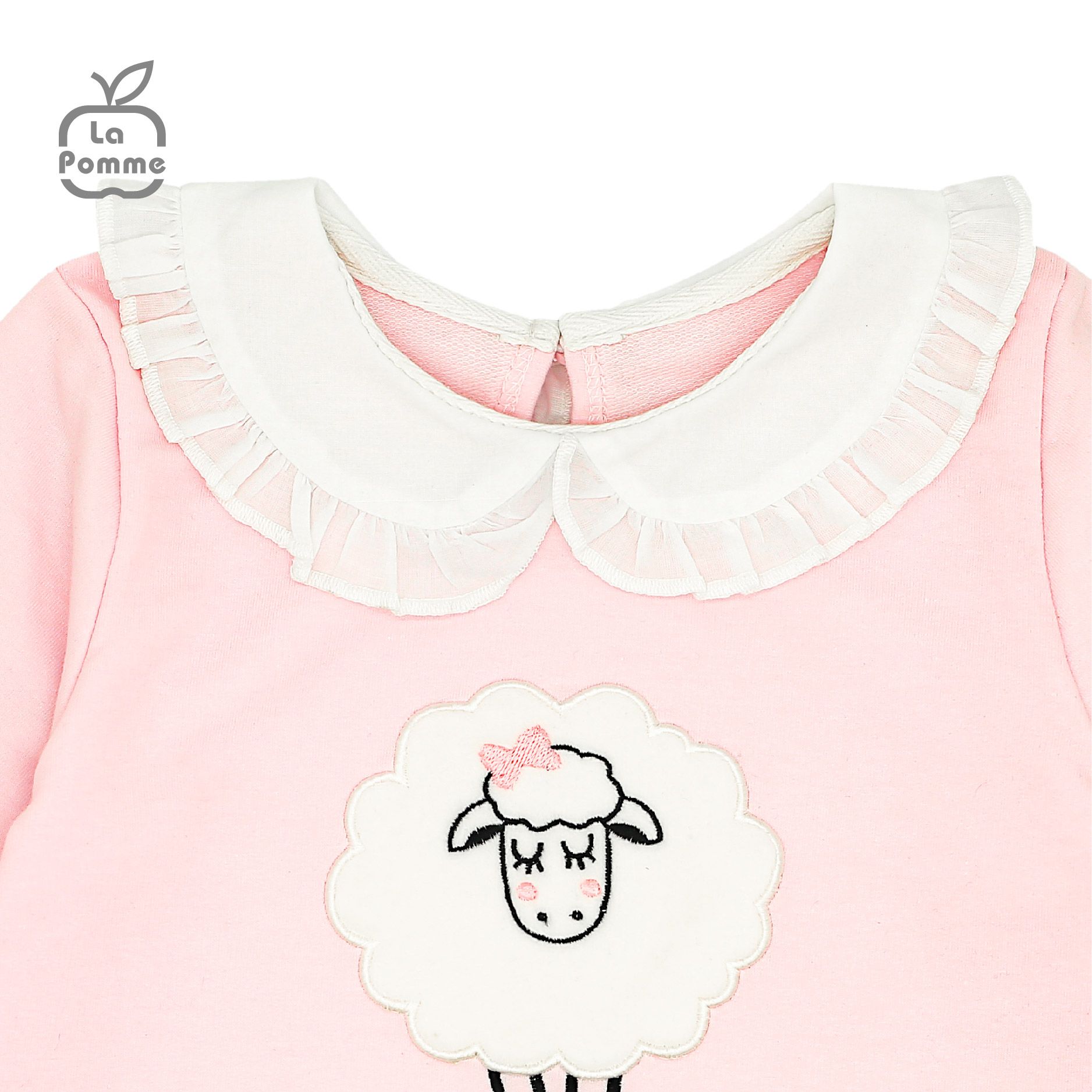 SL216 Bộ dài tay cừu nhỏ đeo nơ La Pomme - Hồng