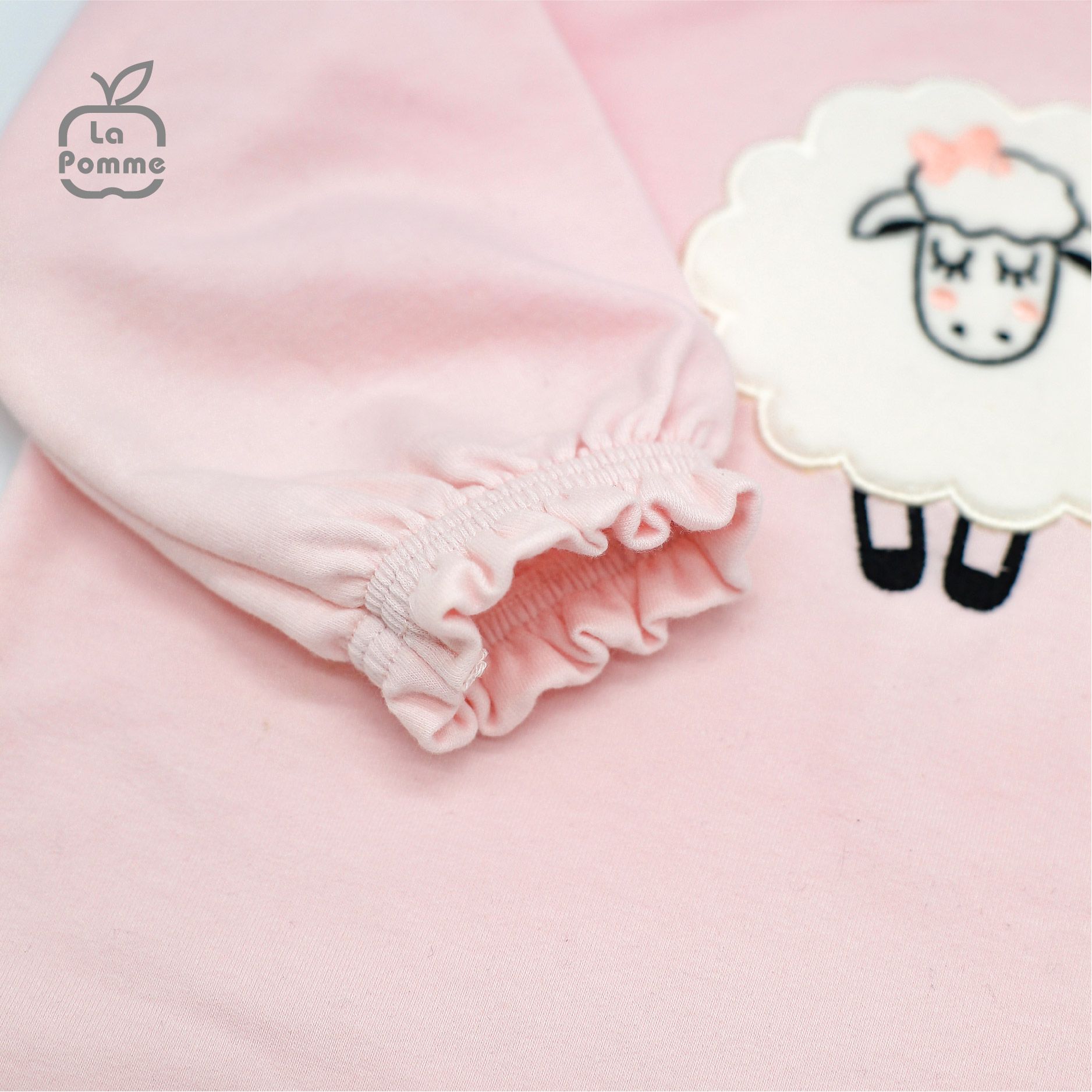 SL216 Bộ dài tay cừu nhỏ đeo nơ La Pomme - Hồng