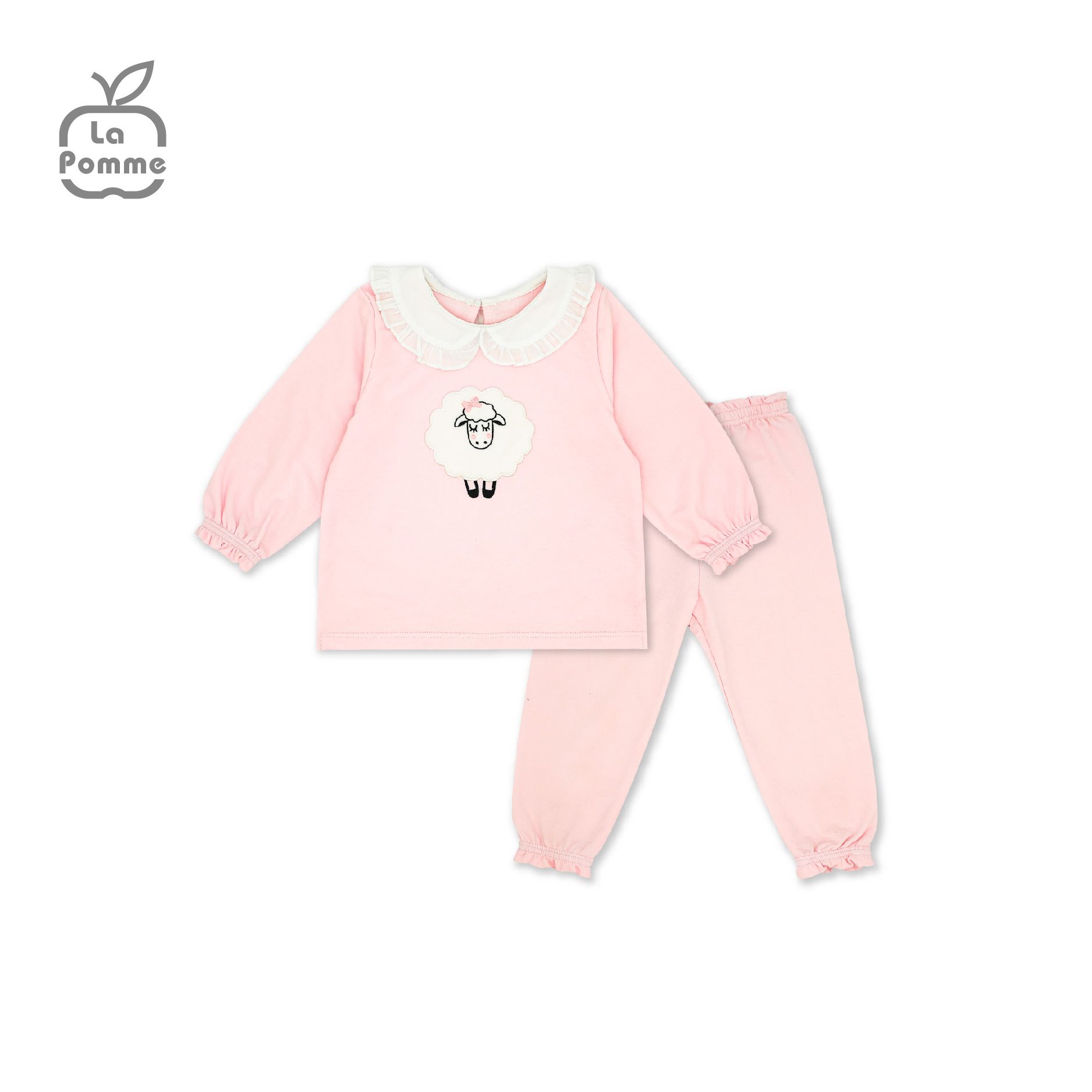 SL216 Bộ dài tay cừu nhỏ đeo nơ La Pomme - Hồng