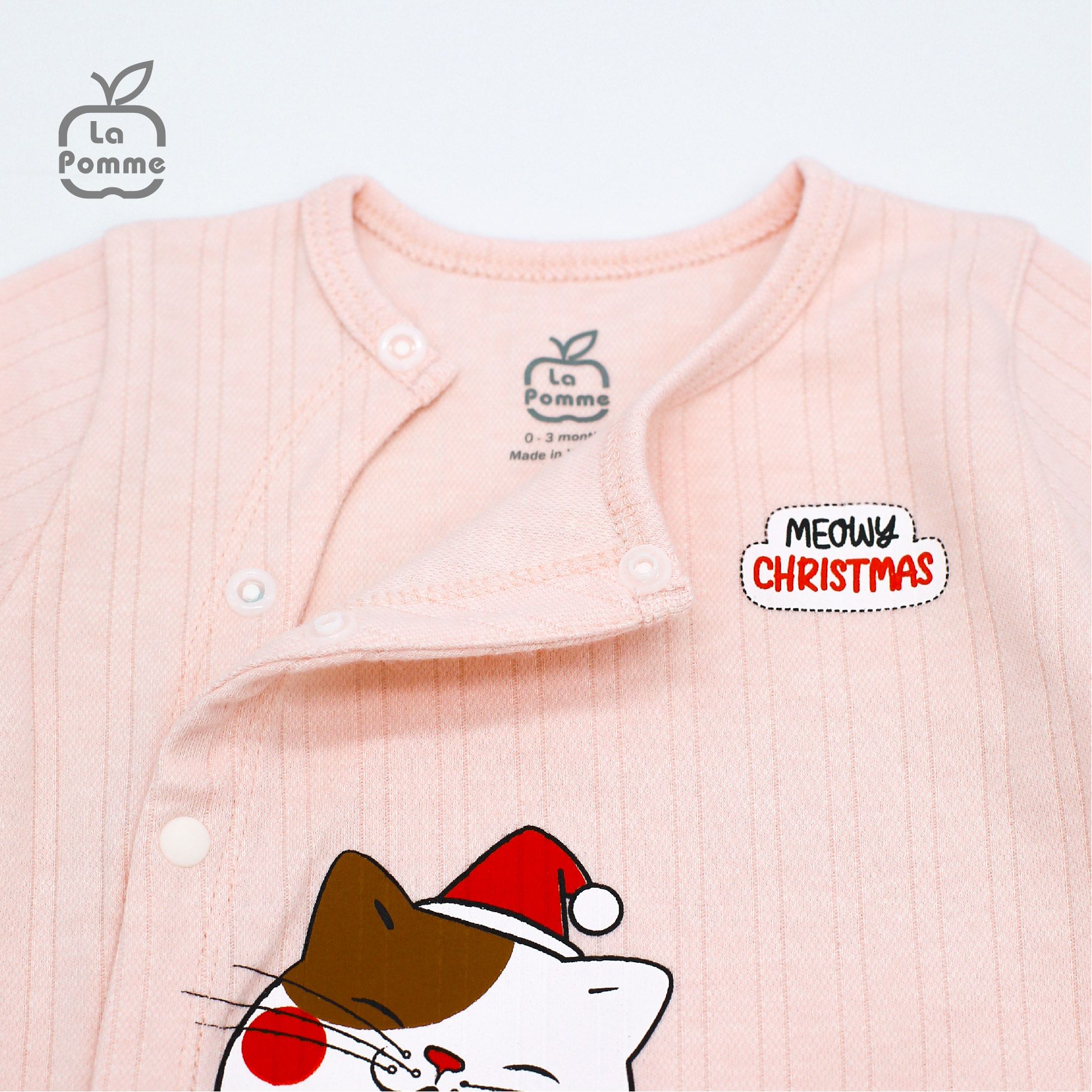 SLD058 Bộ dài tay La Pomme cúc lệch kẻ - Hồng