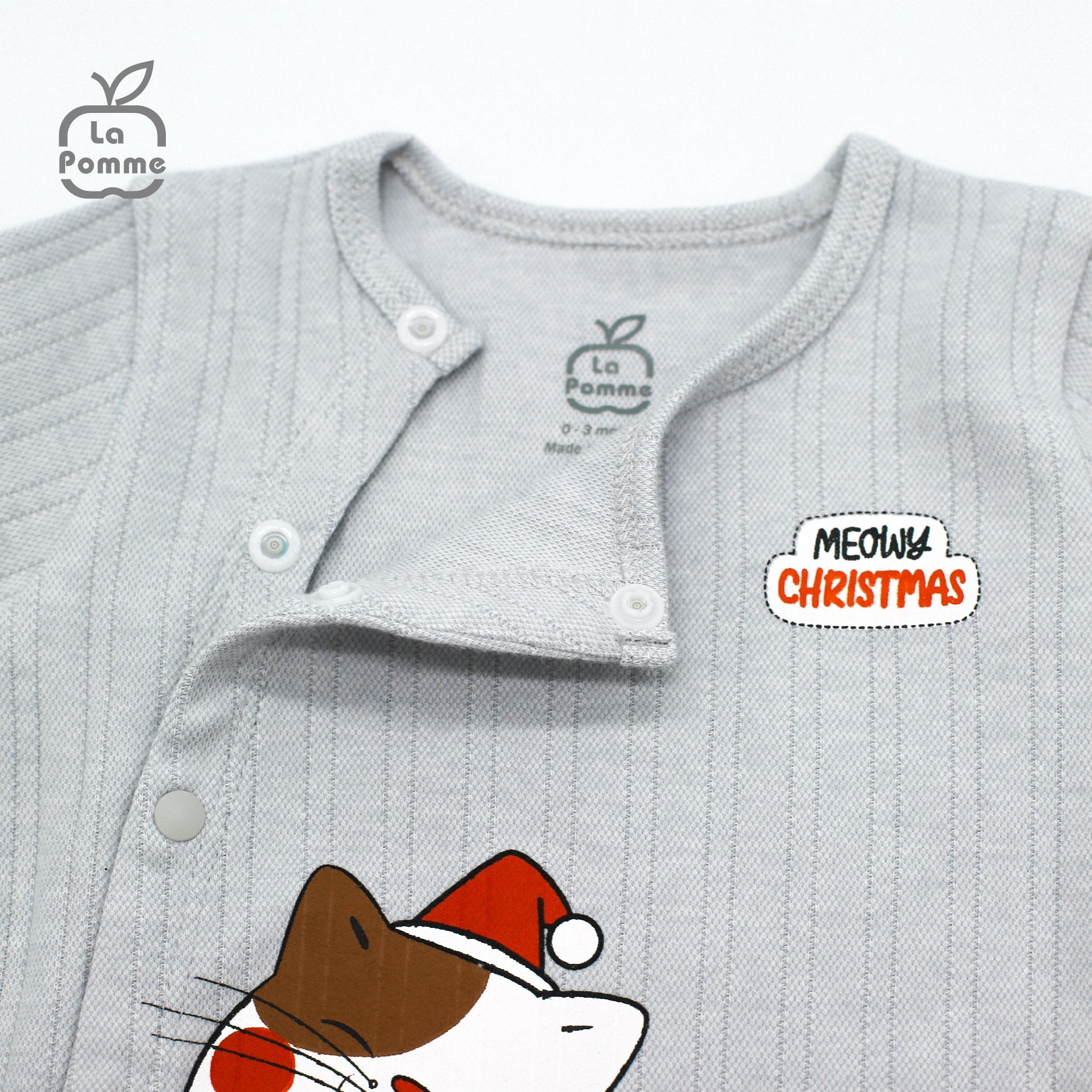 SLD058 Bộ dài tay La Pomme cúc lệch kẻ - Ghi