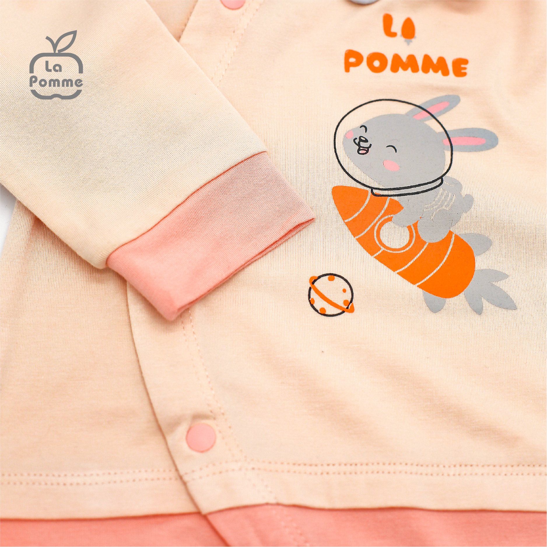 SLD059 Bộ dài tay La Pomme cúc lệch Thỏ Bunny - Be Hồng