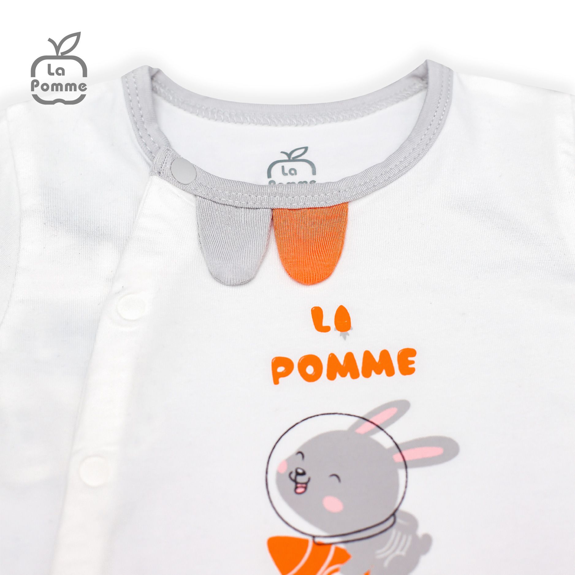 SLD059 Bộ dài tay La Pomme cúc lệch Thỏ Bunny - Trắng Ghi