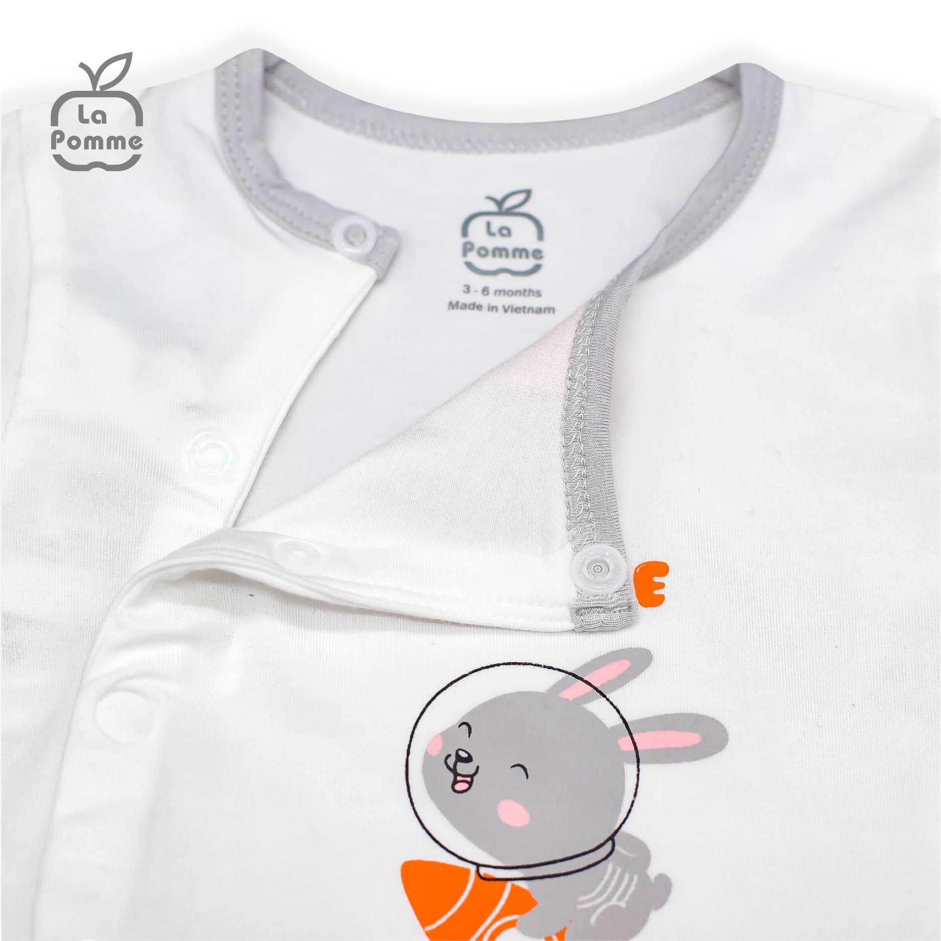 SLD059 Bộ dài tay La Pomme cúc lệch Thỏ Bunny - Trắng Ghi