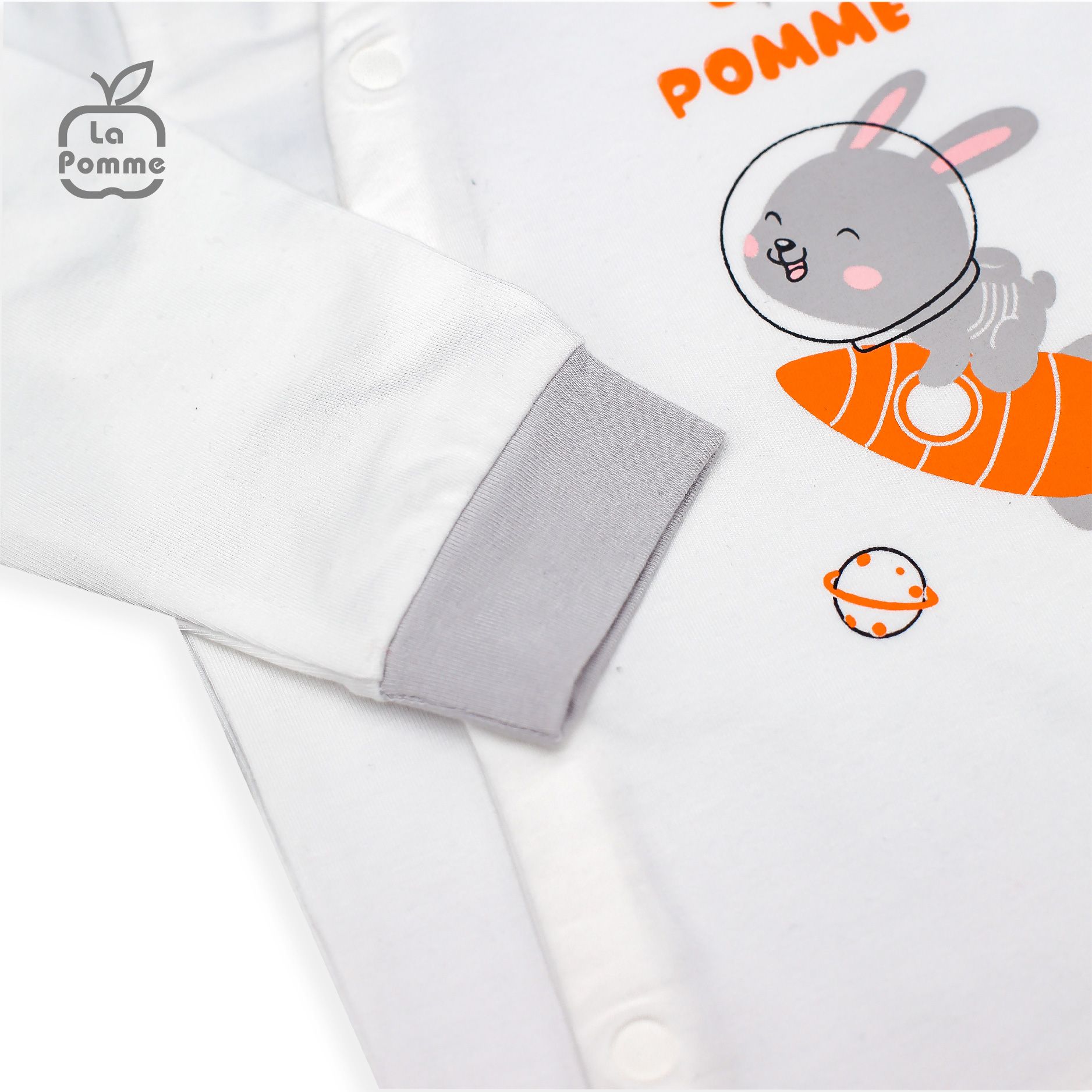 SLD059 Bộ dài tay La Pomme cúc lệch Thỏ Bunny - Trắng Ghi
