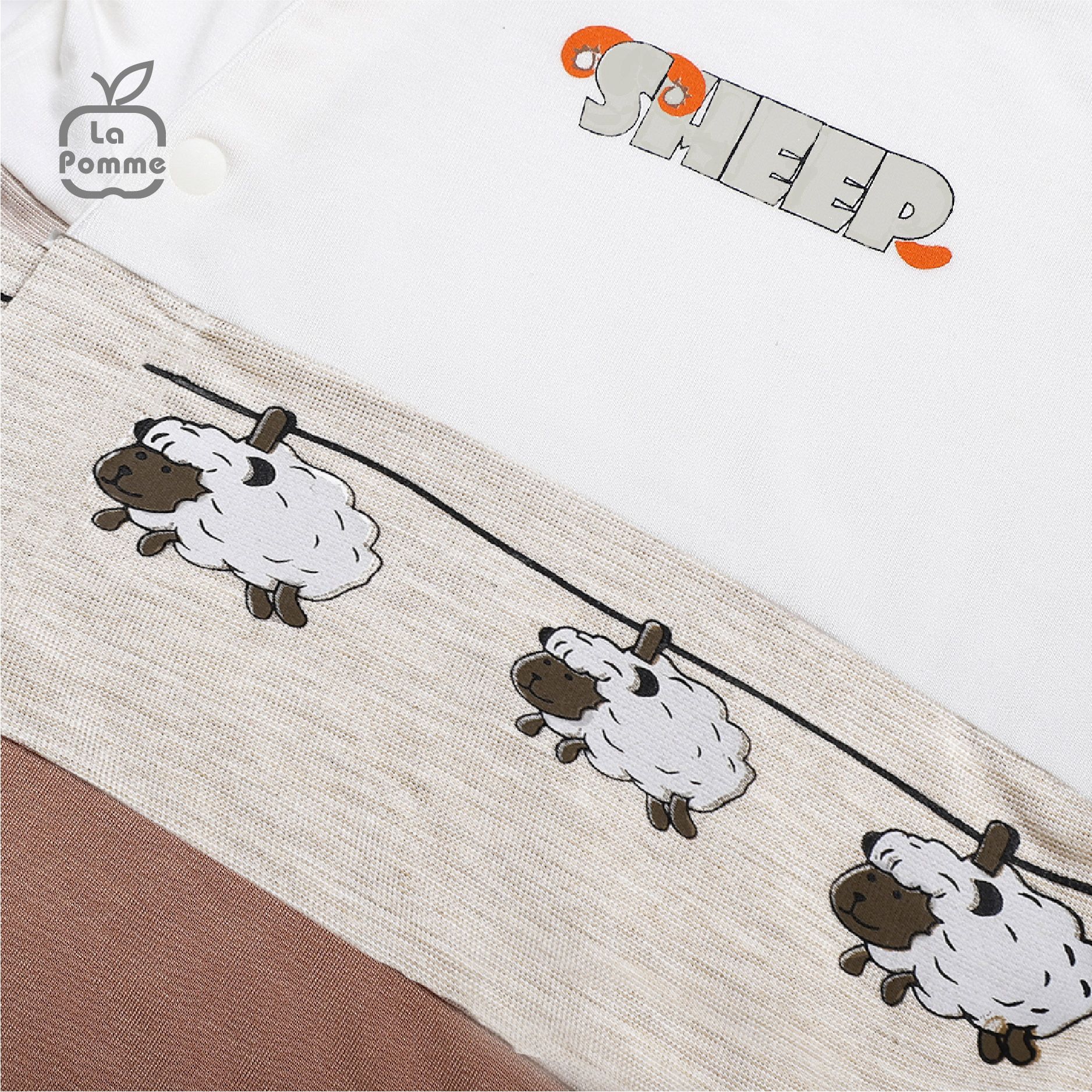 SLD061 Bộ dài tay La Pomme cúc lệch Bầy cừu - Be