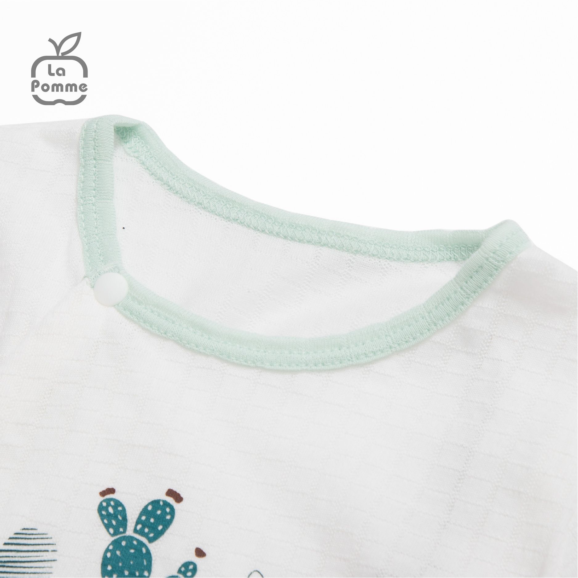 SLD181 Bộ dài tay La Pomme cúc lệch Xương rồng - Trắng xanh