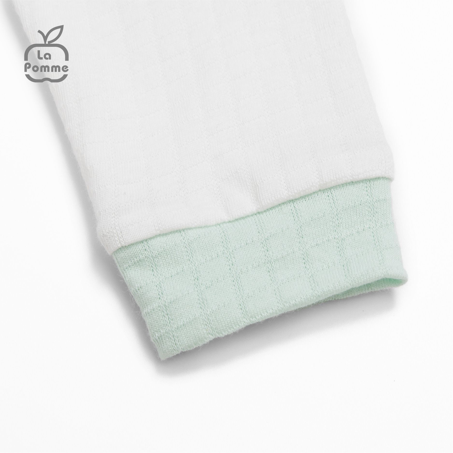 SLD181 Bộ dài tay La Pomme cúc lệch Xương rồng - Trắng xanh