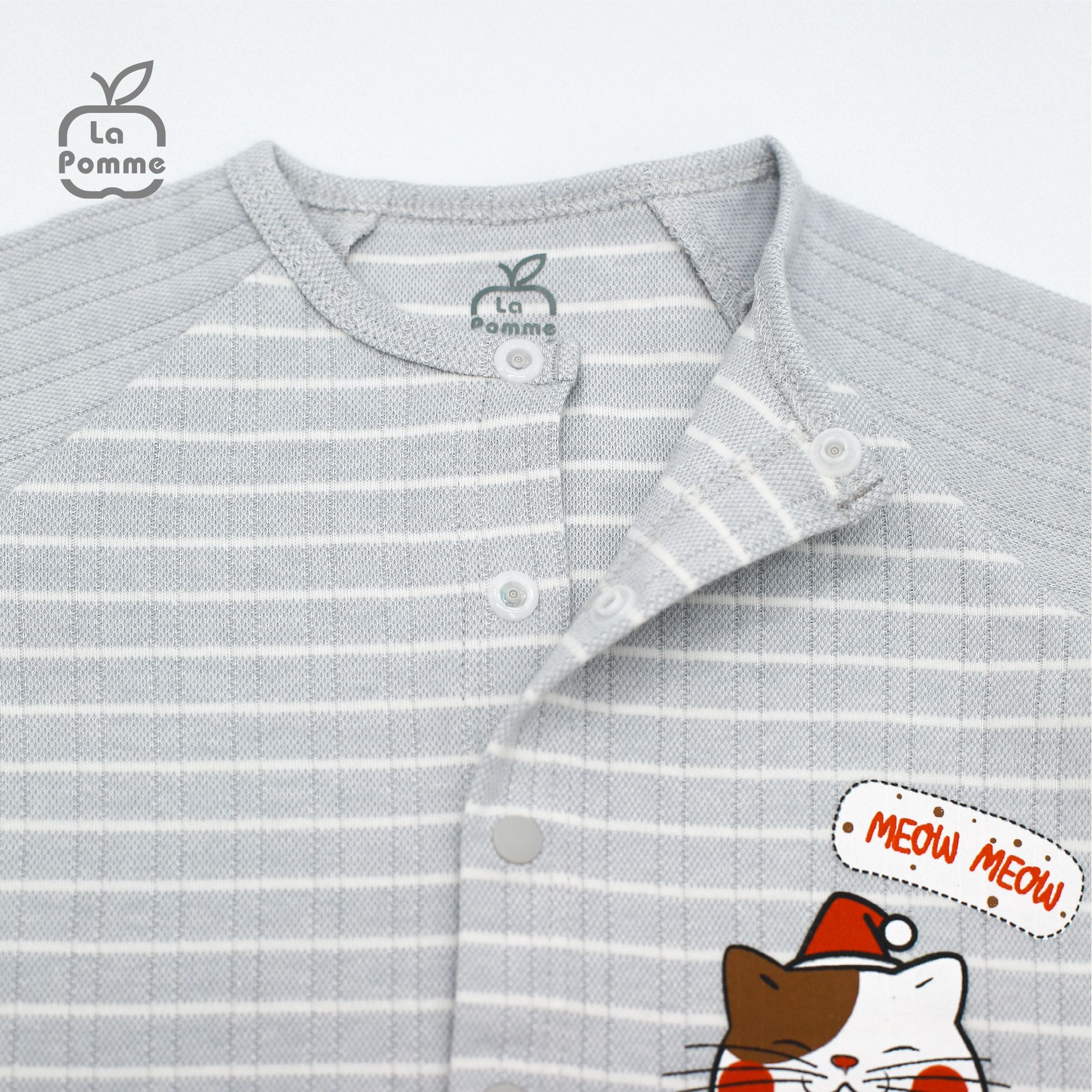 SLS058 Bộ dài tay La Pomme cúc giữa kẻ - Ghi