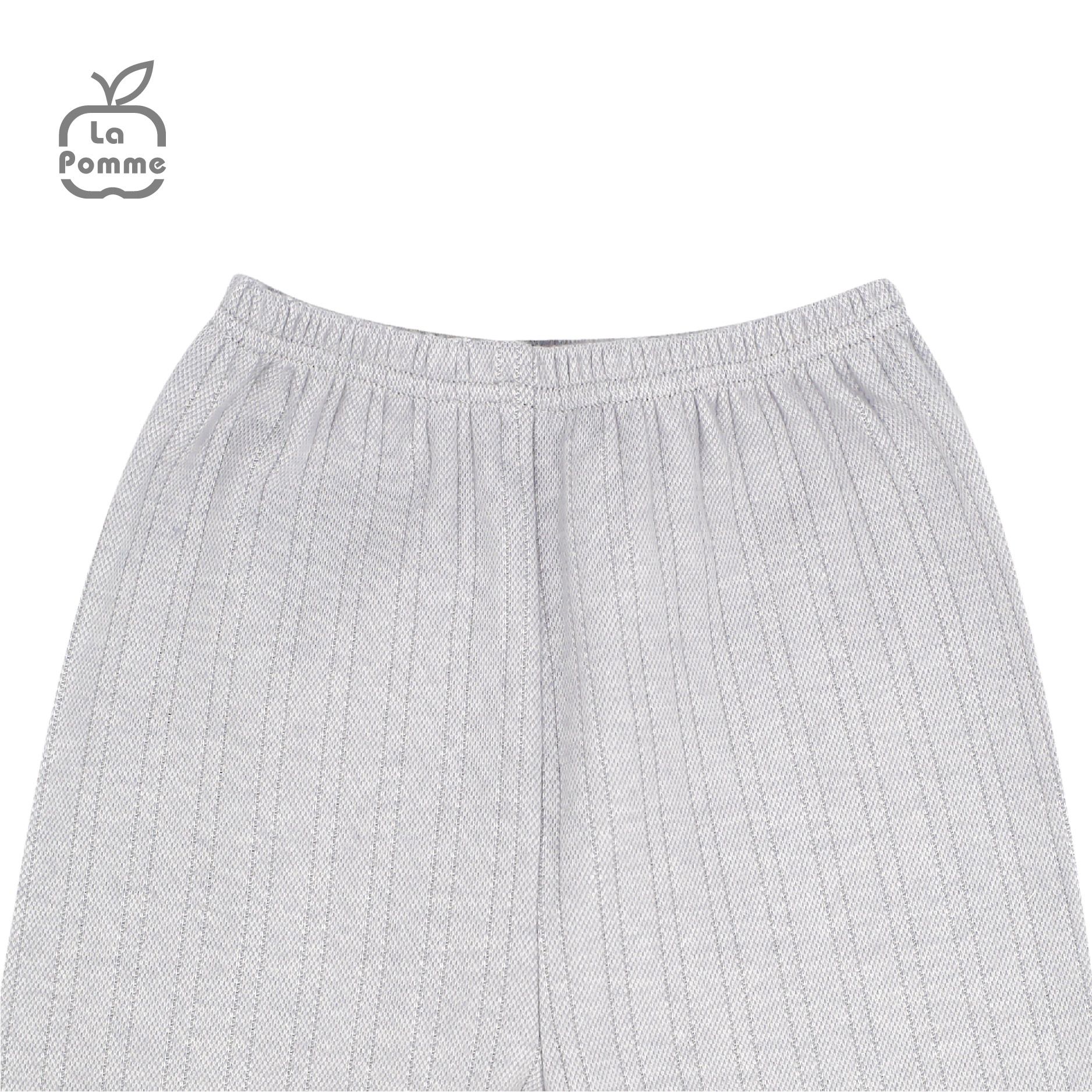 SLS058 Bộ dài tay La Pomme cúc giữa kẻ - Ghi