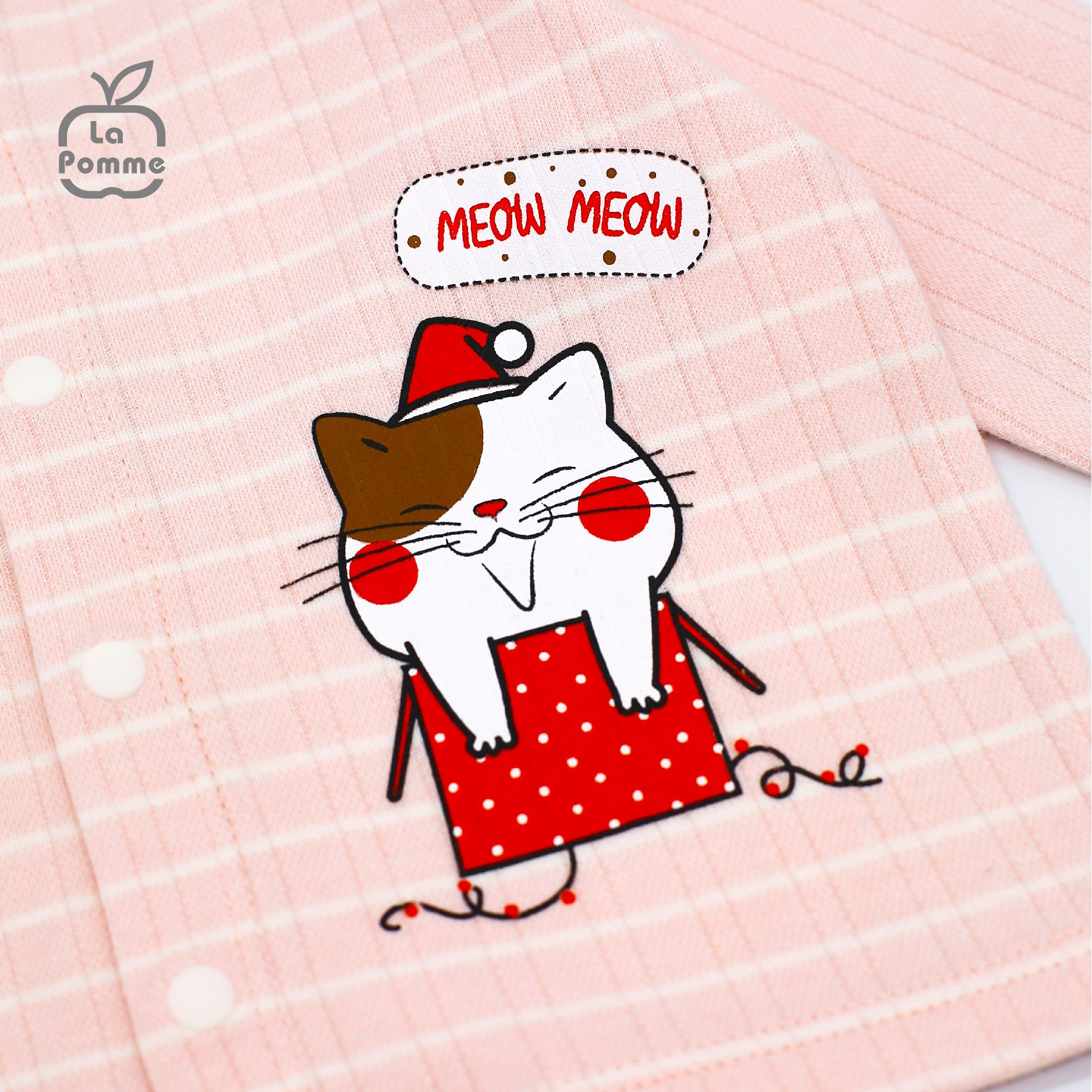 SLS058 Bộ dài tay La Pomme cúc giữa kẻ - Hồng