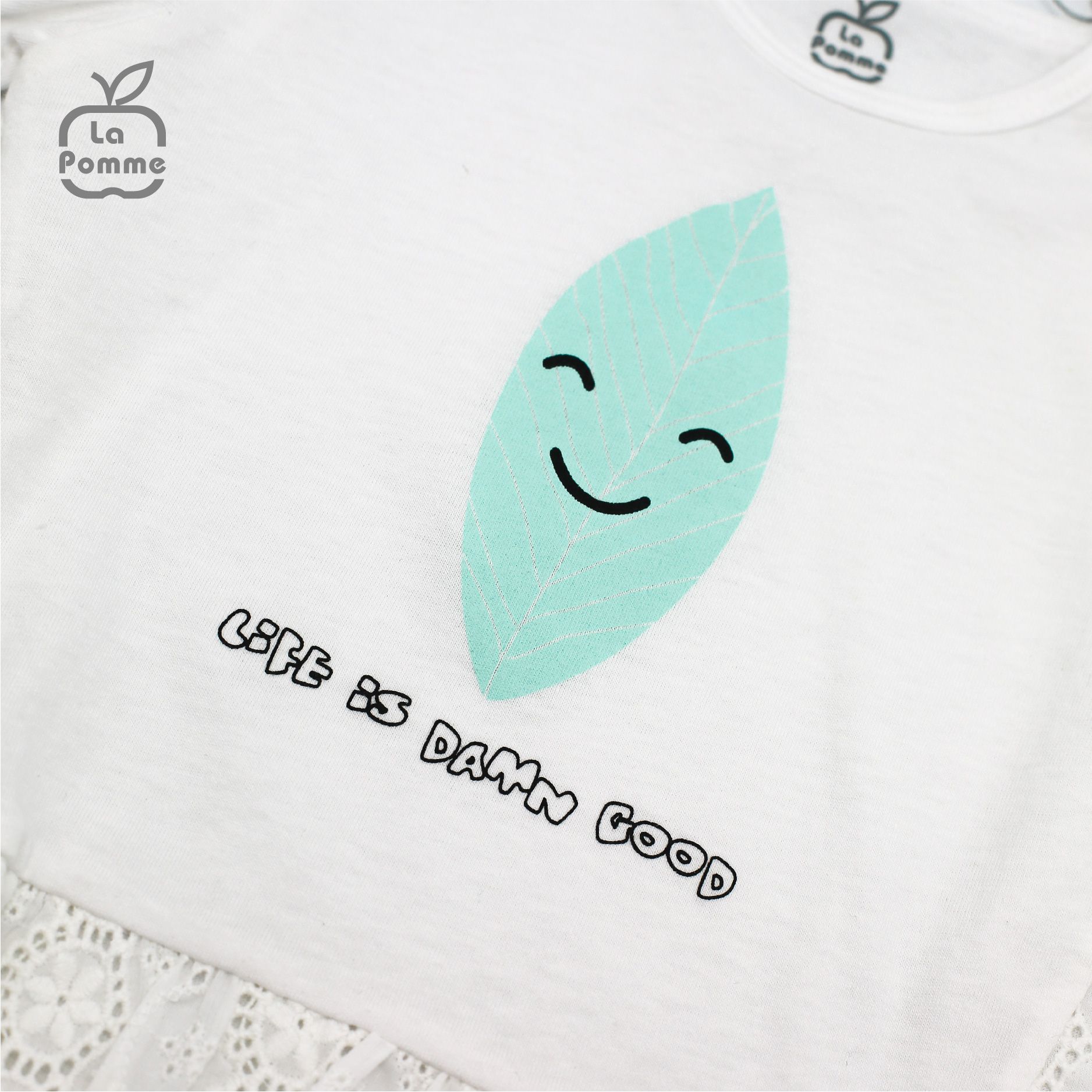 SS215 Bộ cộc tay La Pomme Chiếc lá - Trắng