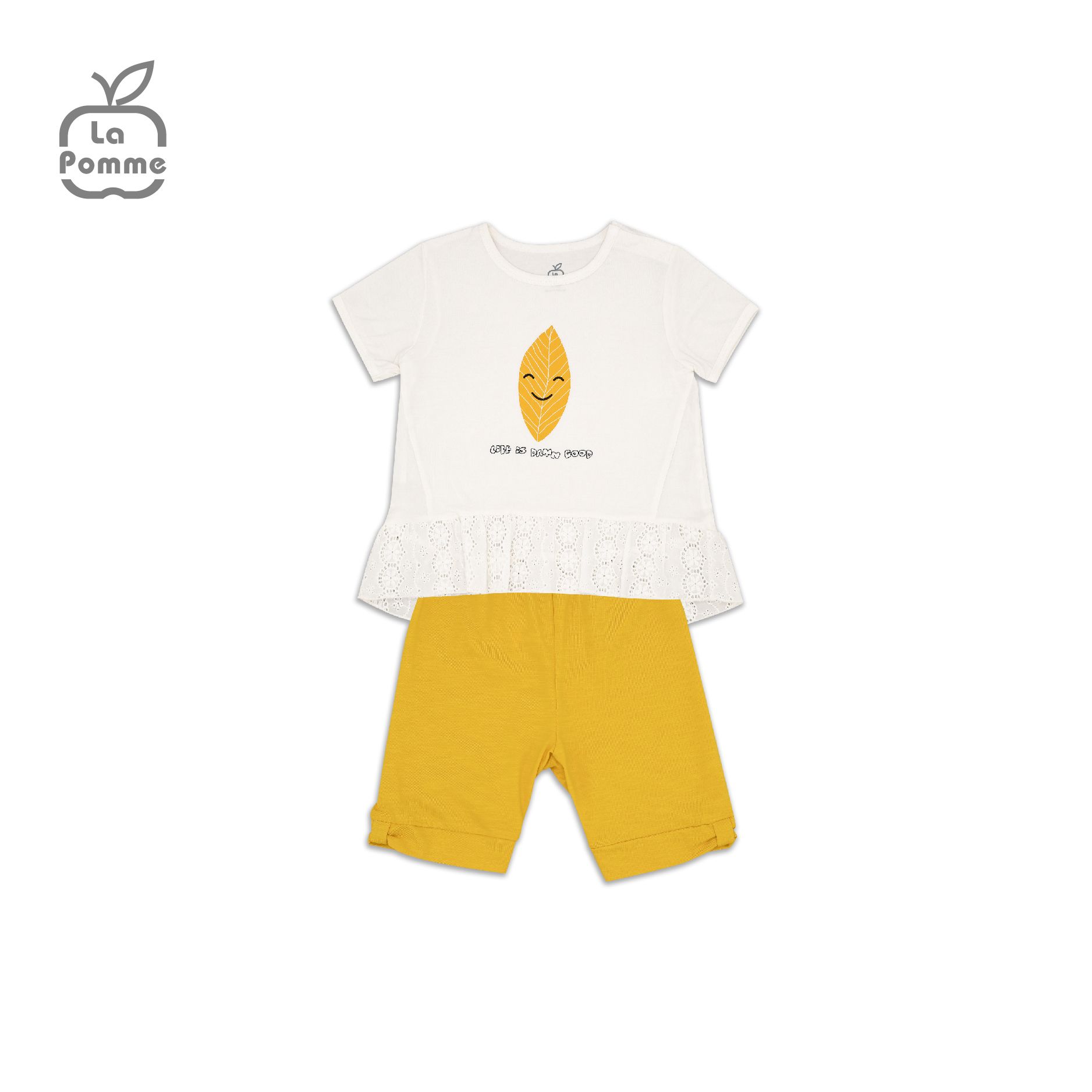 SS215 Bộ cộc tay La Pomme Chiếc lá - Trắng