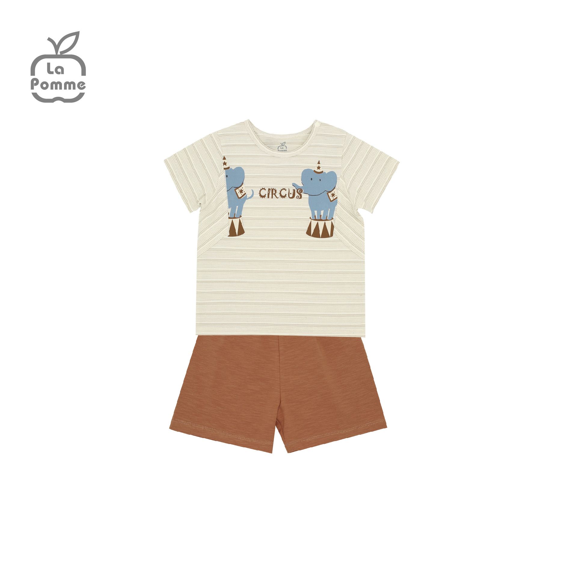 SS226 Bộ cộc tay La Pomme Xiếc thú - Xanh kẻ