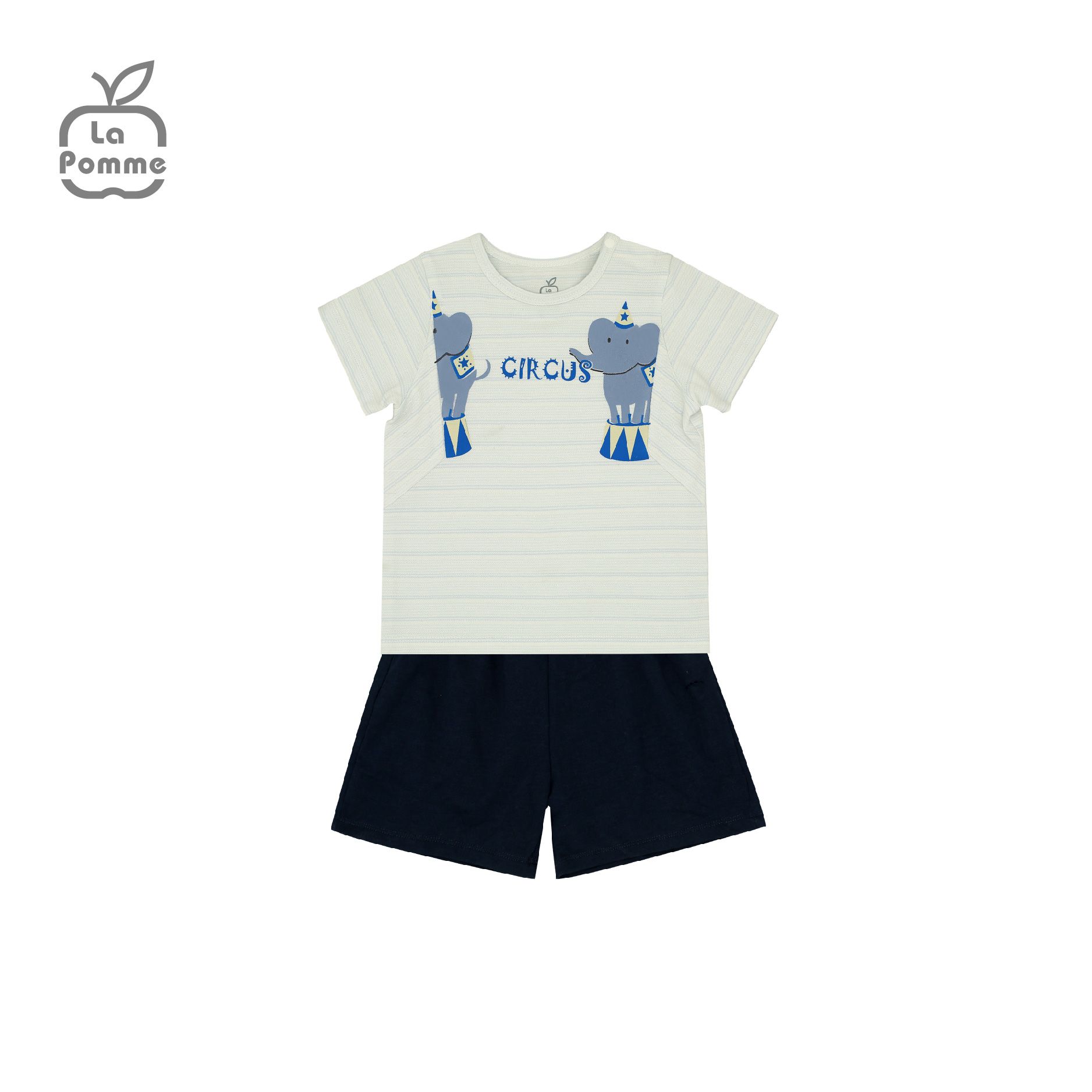 SS226 Bộ cộc tay La Pomme Xiếc thú - Xanh kẻ
