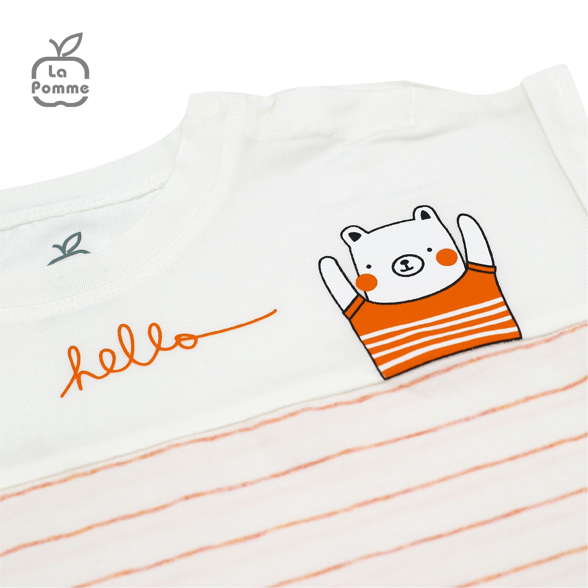 SS245 Bộ cộc tay La Pomme Chú gấu nhỏ - Trắng Hồng