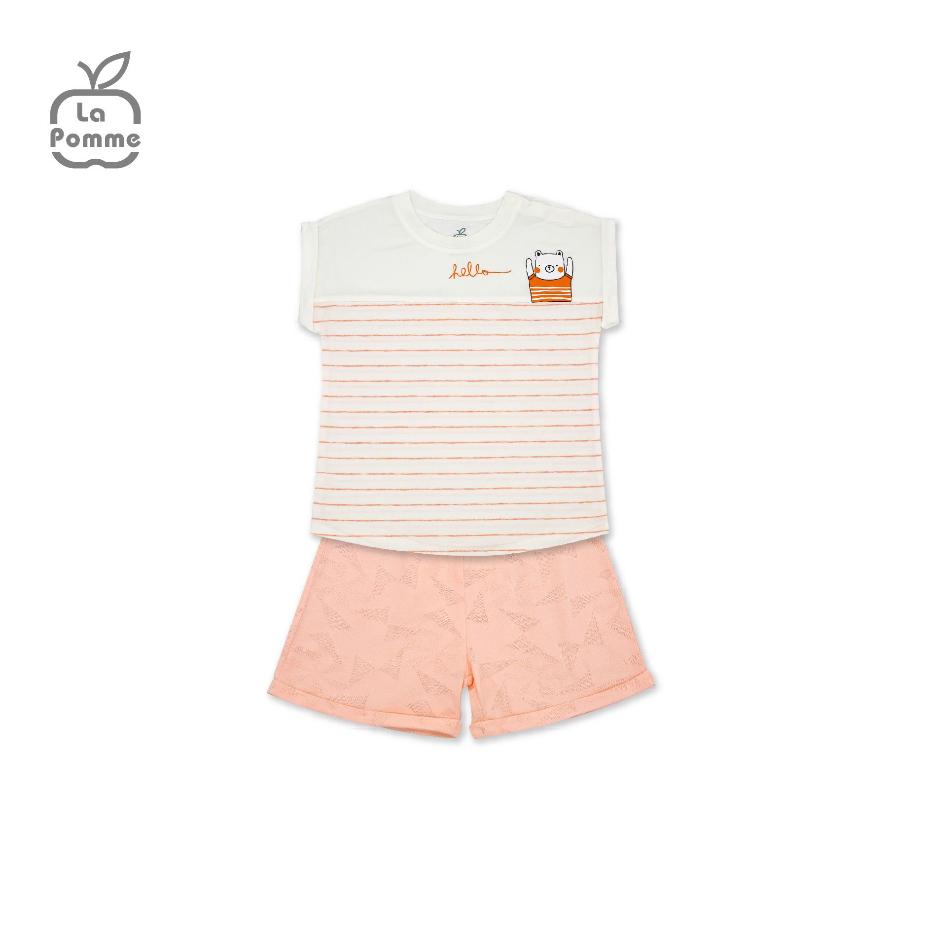SS245 Bộ cộc tay La Pomme Chú gấu nhỏ - Trắng Xanh