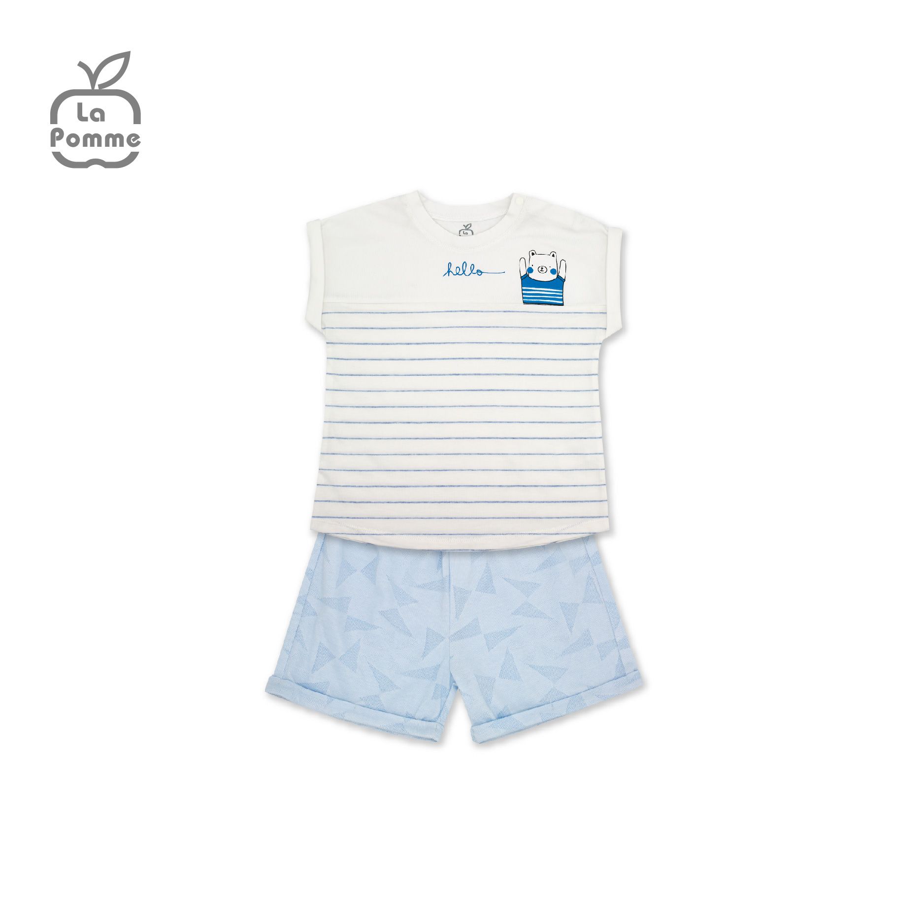 SS245 Bộ cộc tay La Pomme Chú gấu nhỏ - Trắng Hồng