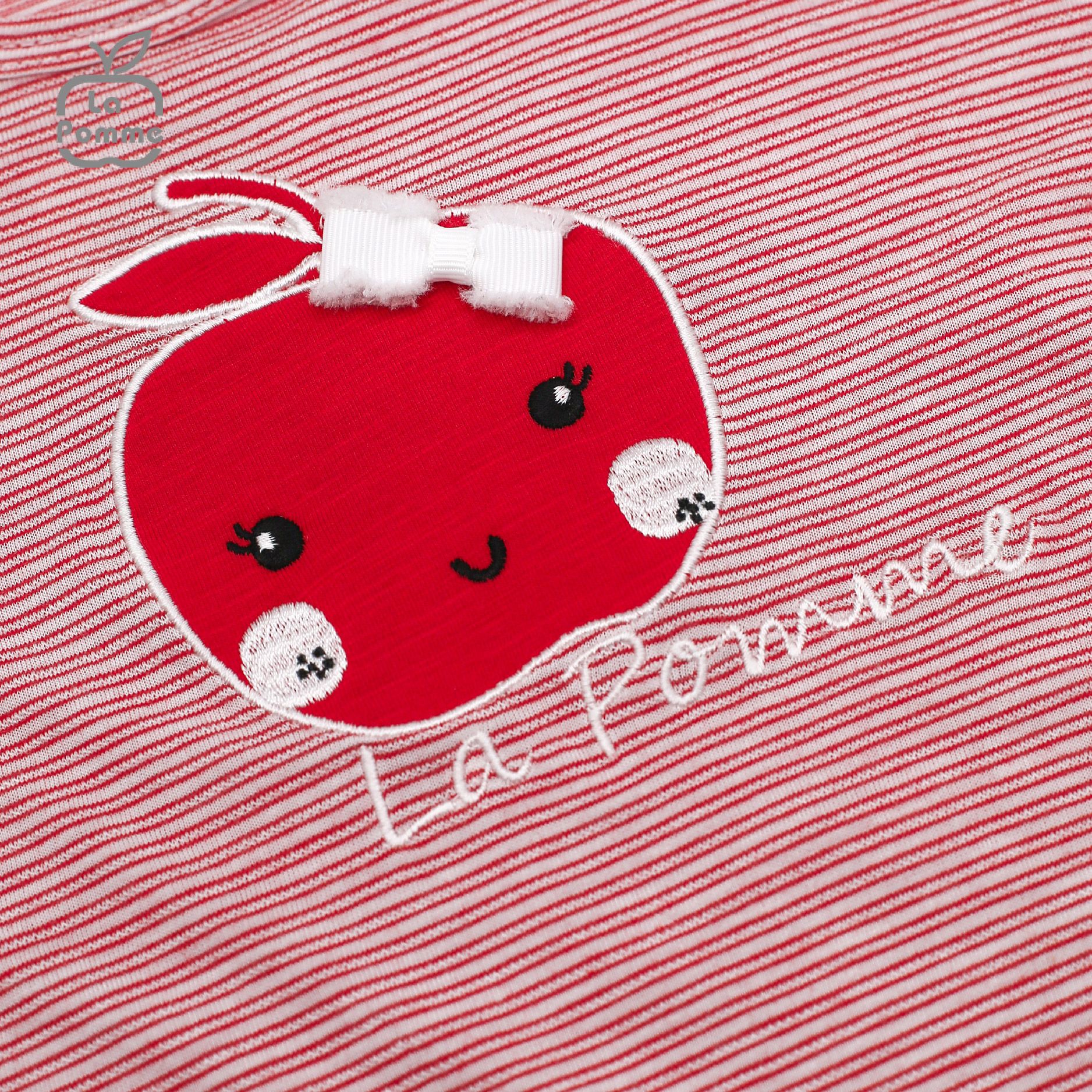 SS258 Bộ cộc tay La Pomme tay bồng thêu quả táo - Đỏ kẻ