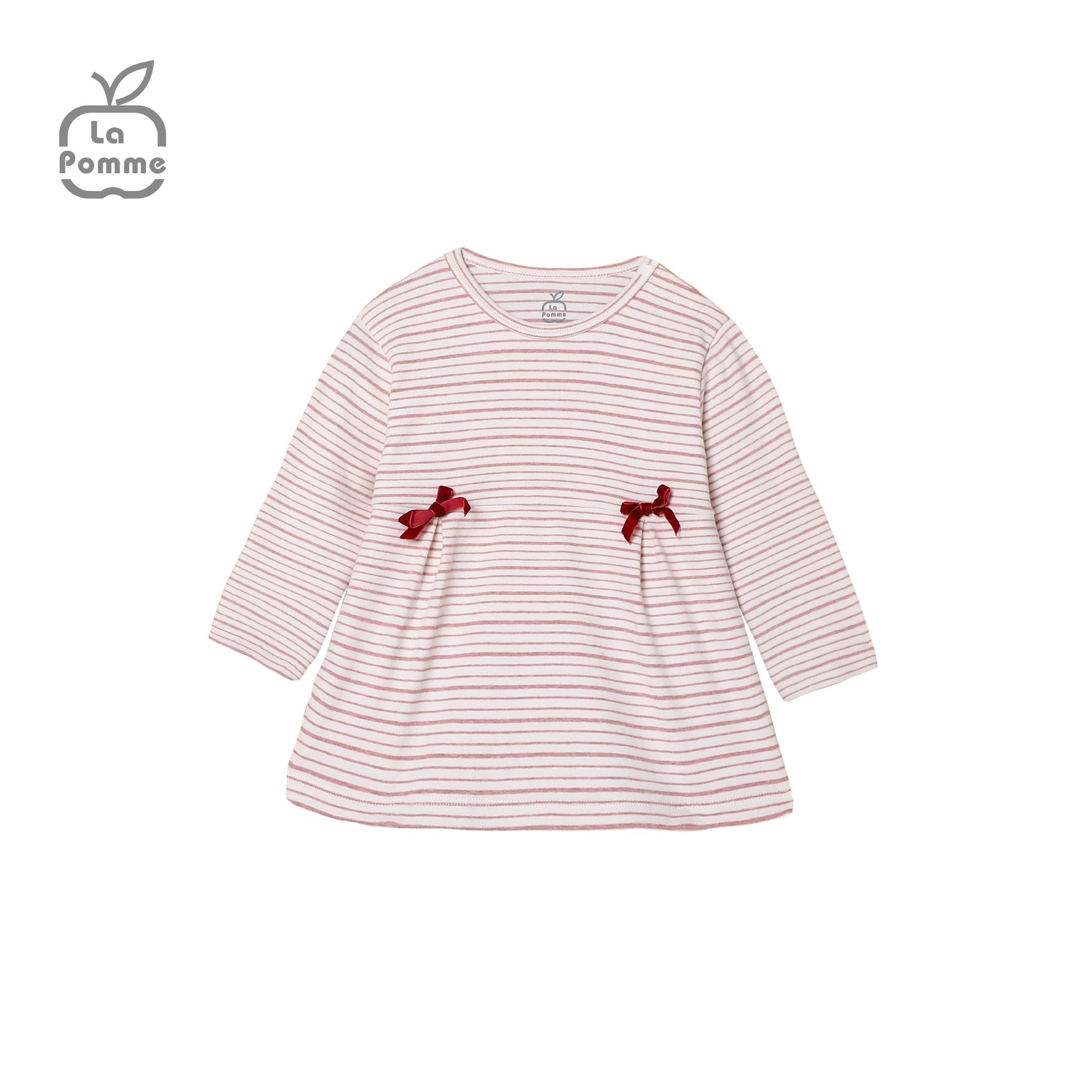 SL214 Bộ dài tay kẻ nơ đỏ La Pomme - Hồng