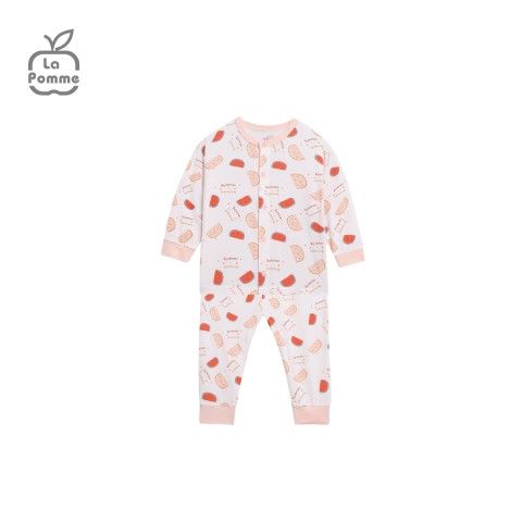 Bộ dài tay La Pomme cúc giữa Watermelon - Trắng Hồng