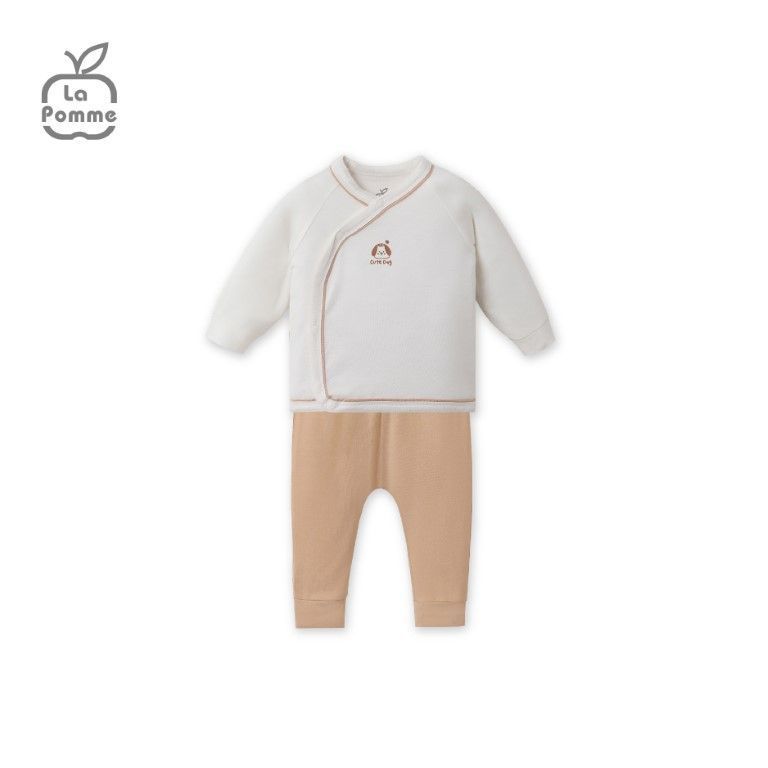 Bộ dài tay La Pomme cúc lệch baby kisses - Nâu