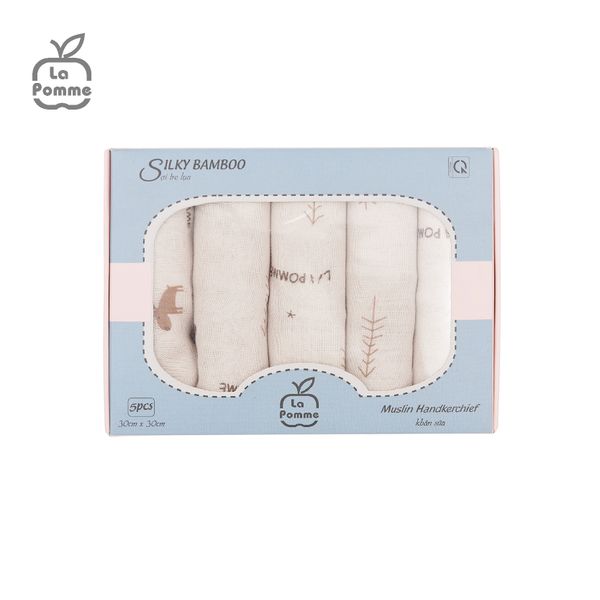  K001 Set 5 khăn sữa sợi tre lụa La Pomme - 30x30cm Hươu 