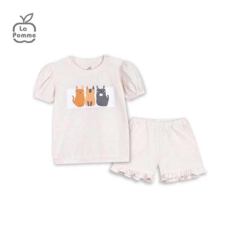 Bộ cộc tay La Pomme Family Cat - Ghi