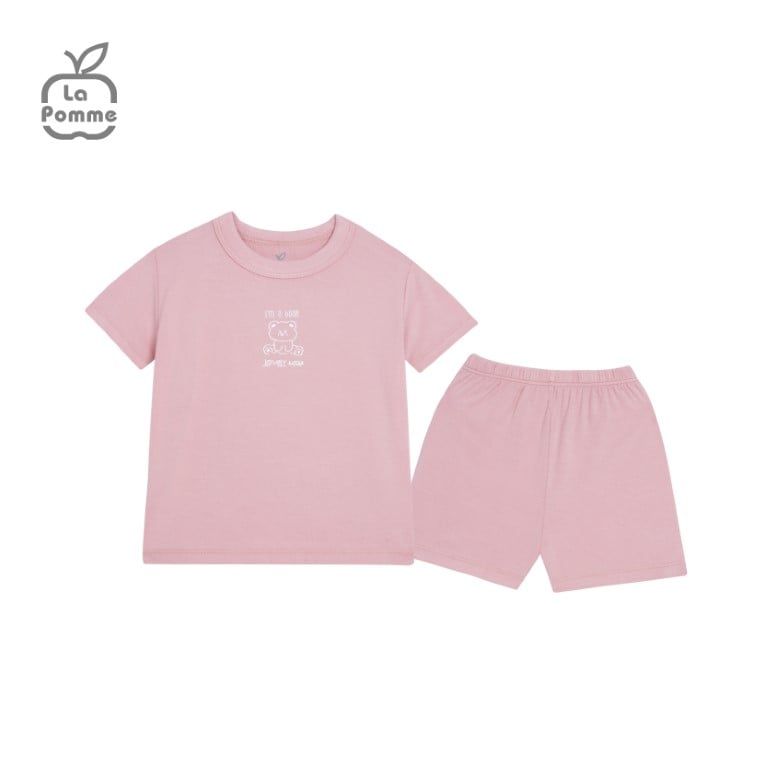 Bộ cộc tay La Pomme Teddy Bear - Hồng cam